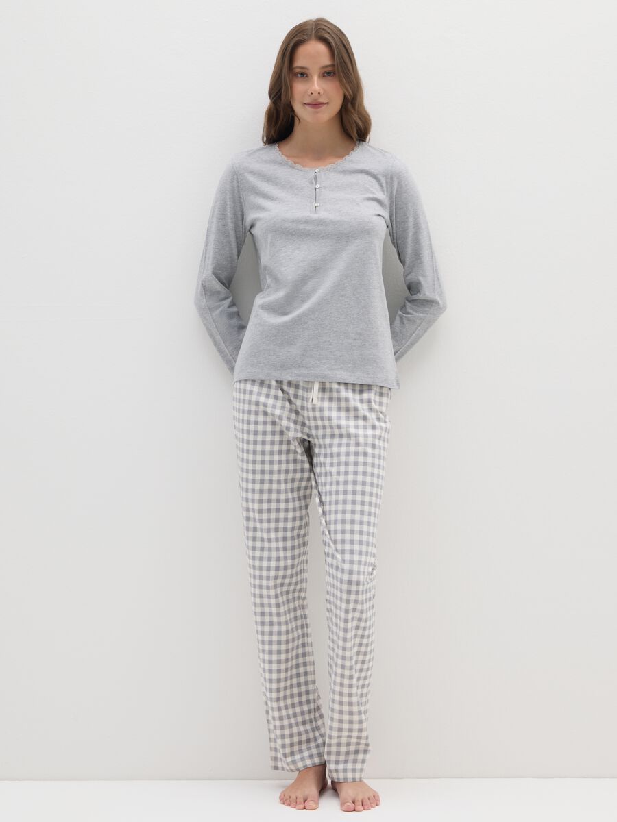Grey cotton blend regular fit pyjamas_0