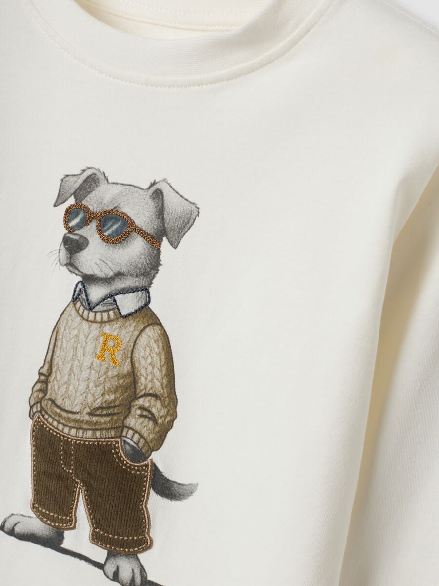 T-shirt bianco panna in puro cotone con girocollo_3