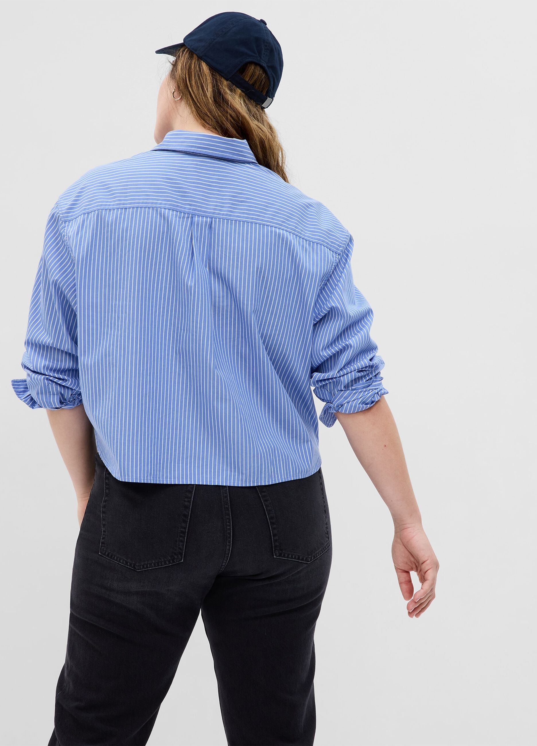 Cropped striped shirt in poplin