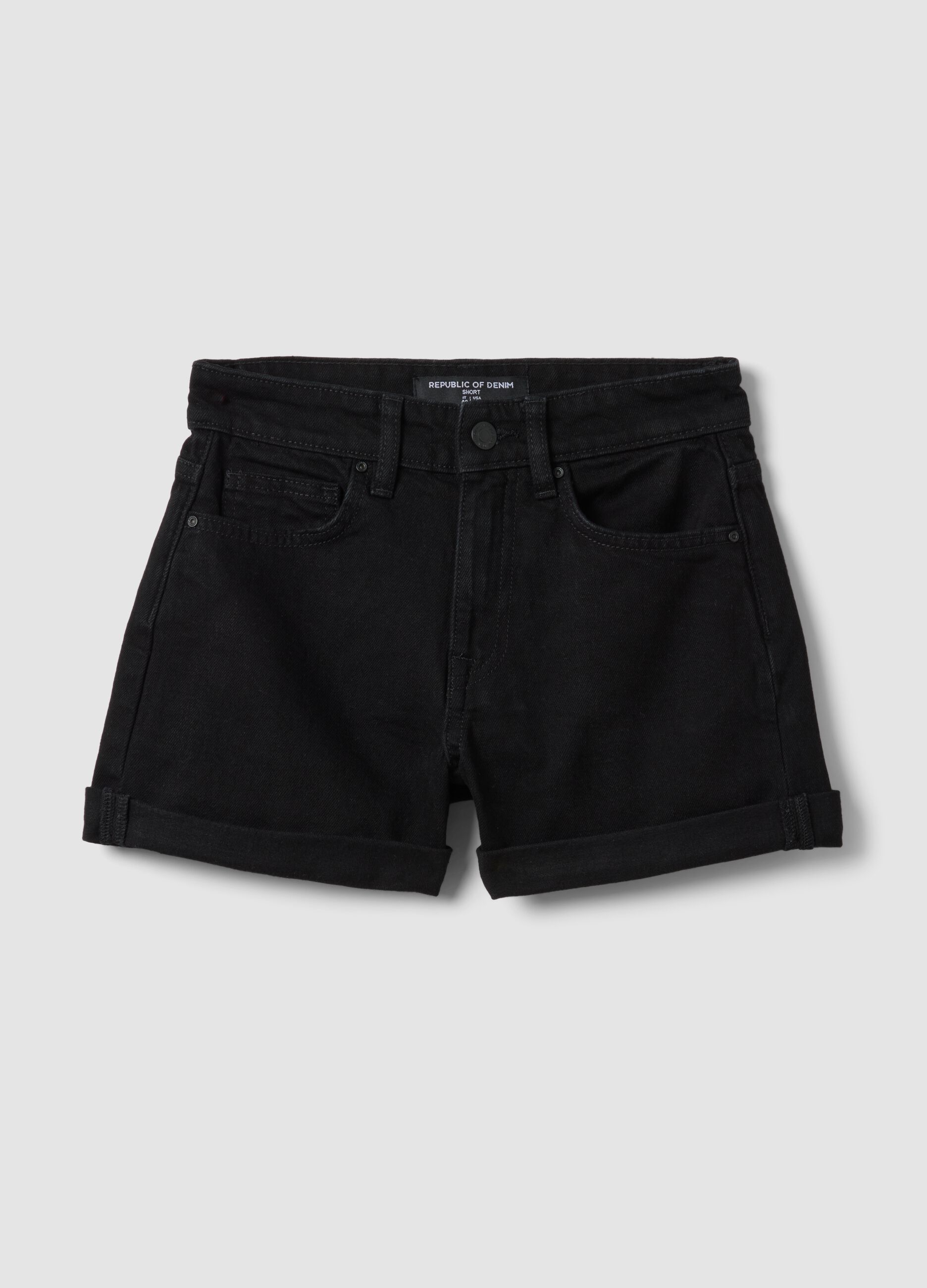 Black stretch cotton denim shorts