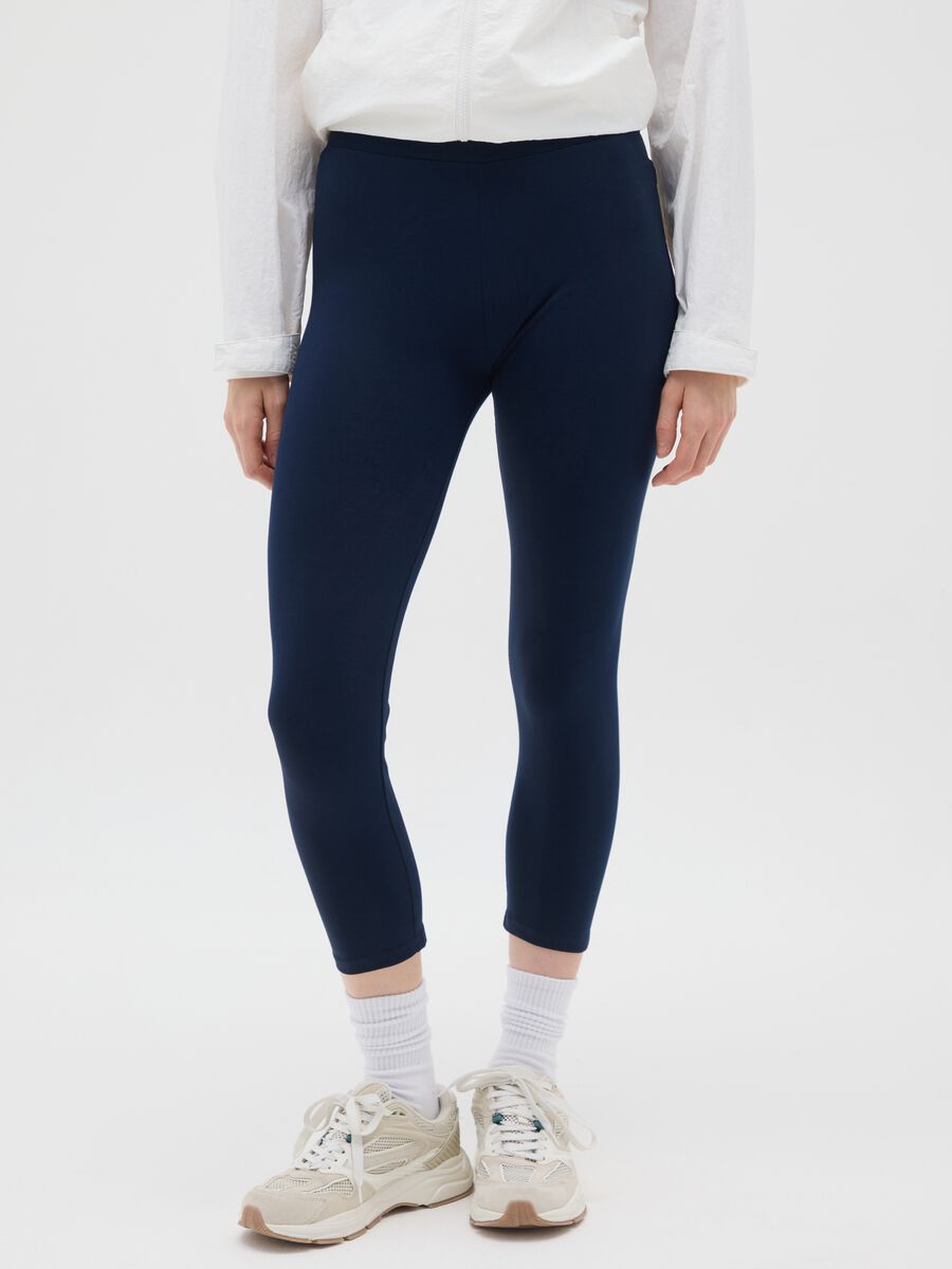 Women's blue elastic cotton leggings with regular fit_1