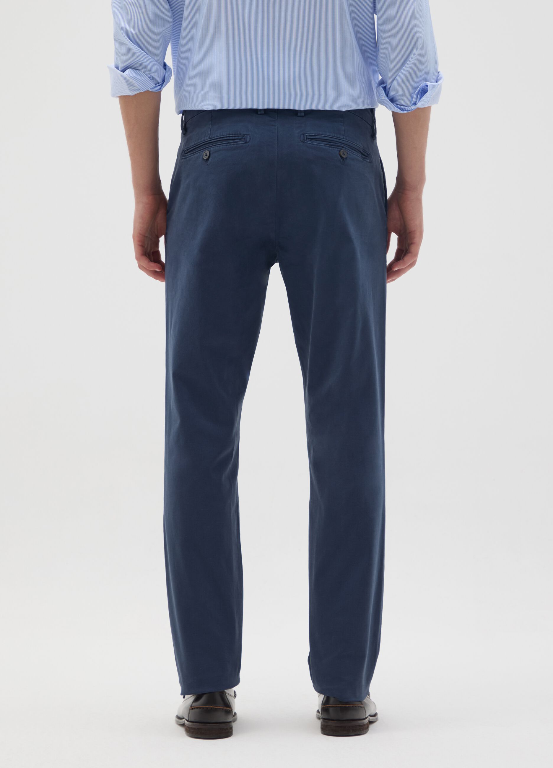 Slim Fit Blue Stretch Cotton Trousers