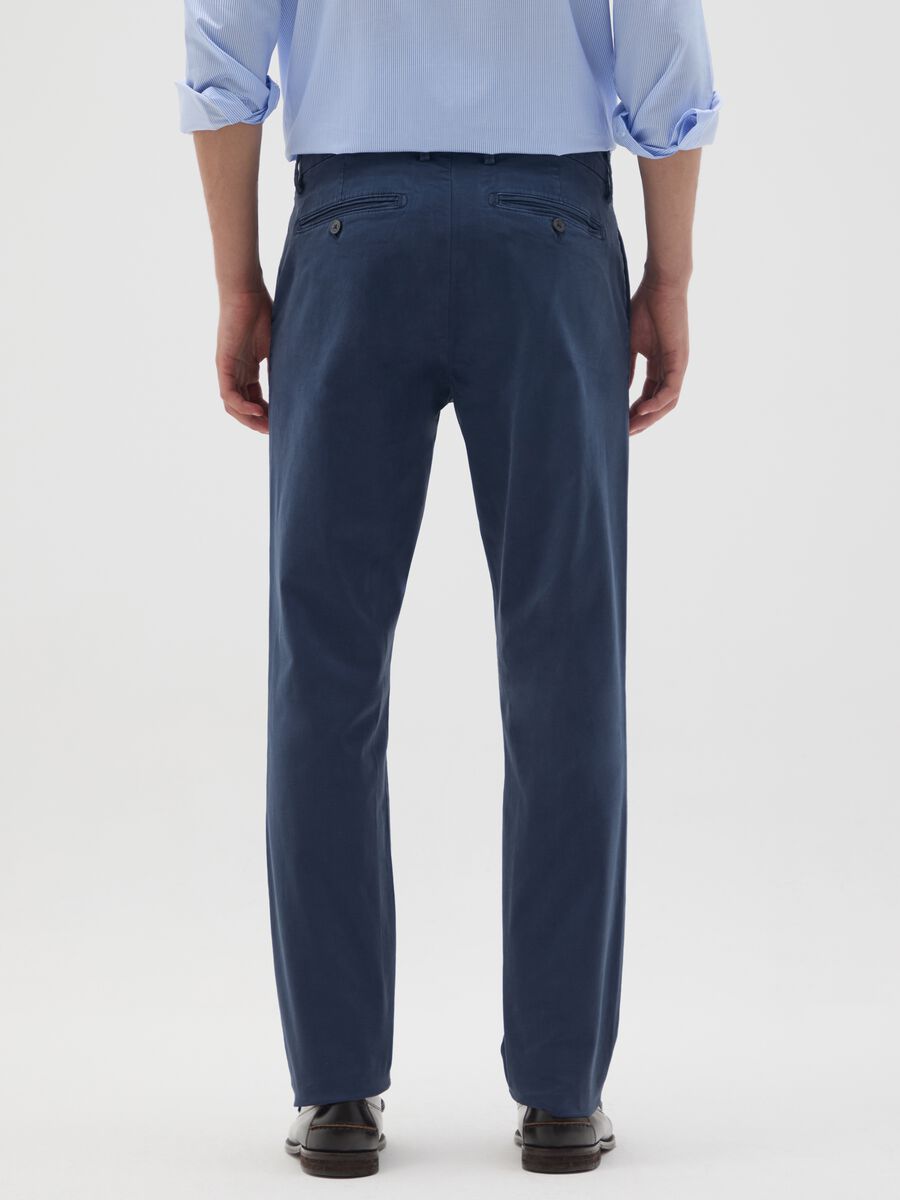 Slim Fit Blue Stretch Cotton Trousers_2