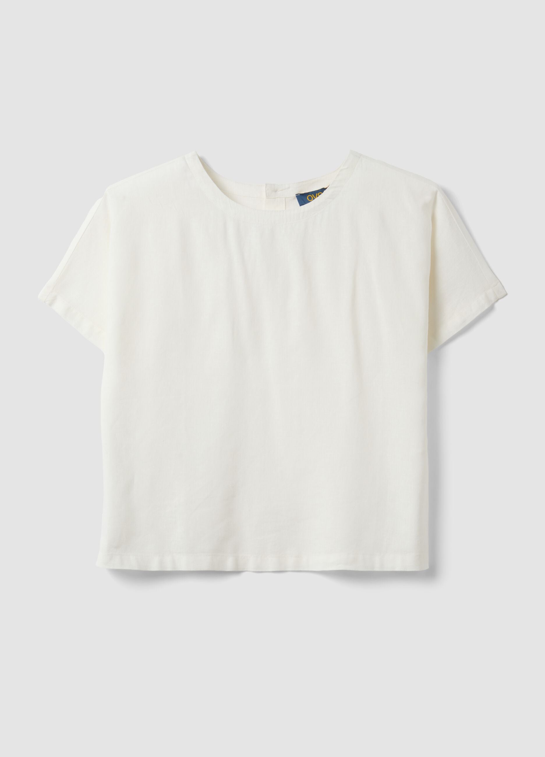 White linen and viscose blend blouse, regular fit