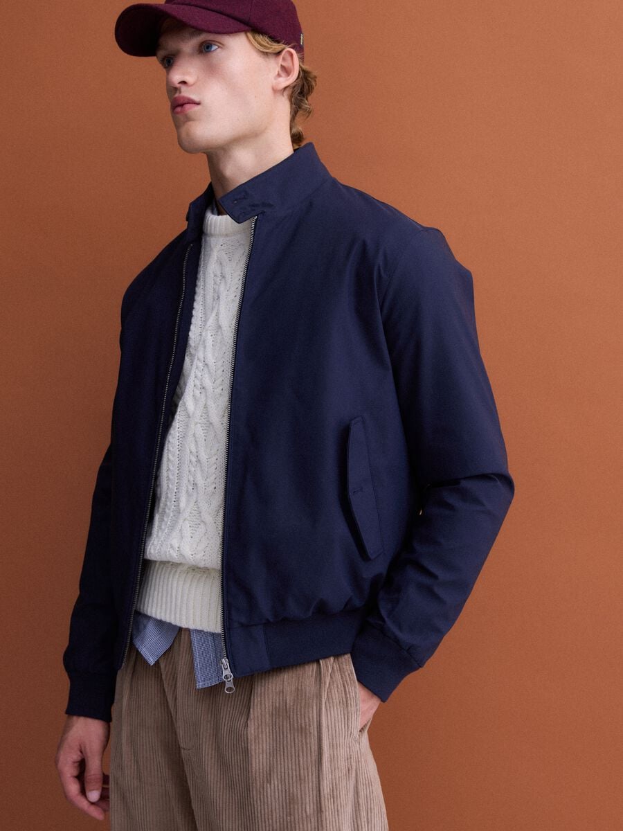 Navy padded jacket, regular fit, with zip and high neck_1