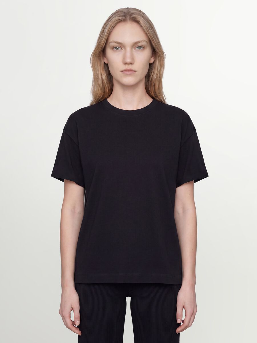 T-shirt over fit nera in puro cotone a maniche corte_1