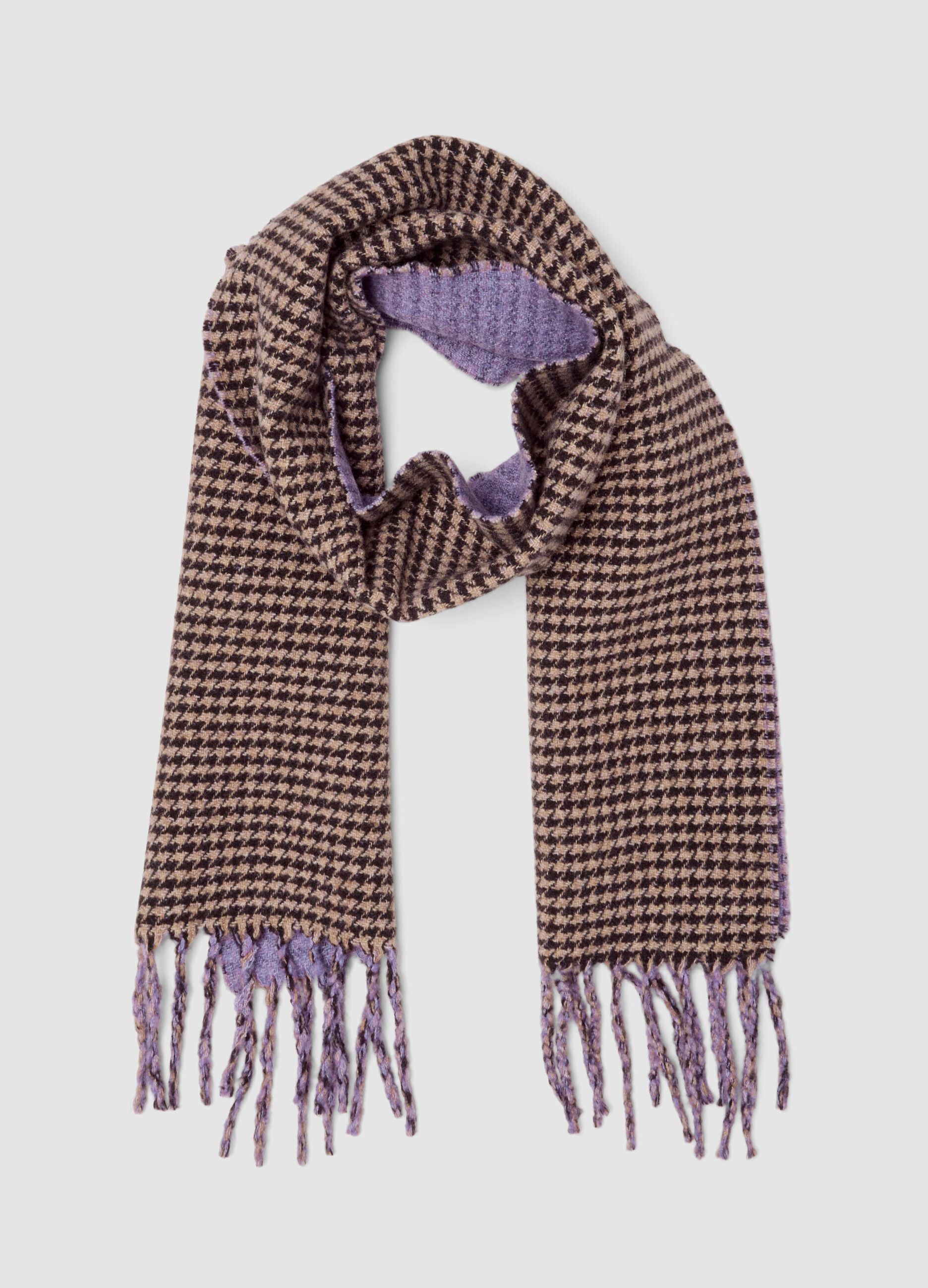 Brown fringed stretch-wool scarf
