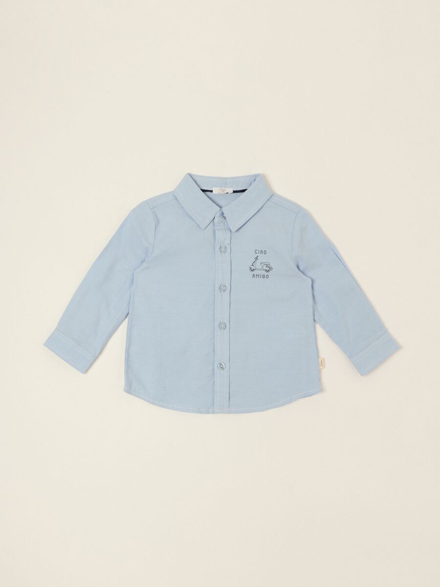 Camicia azzurra a maniche lunghe in puro cotone_0