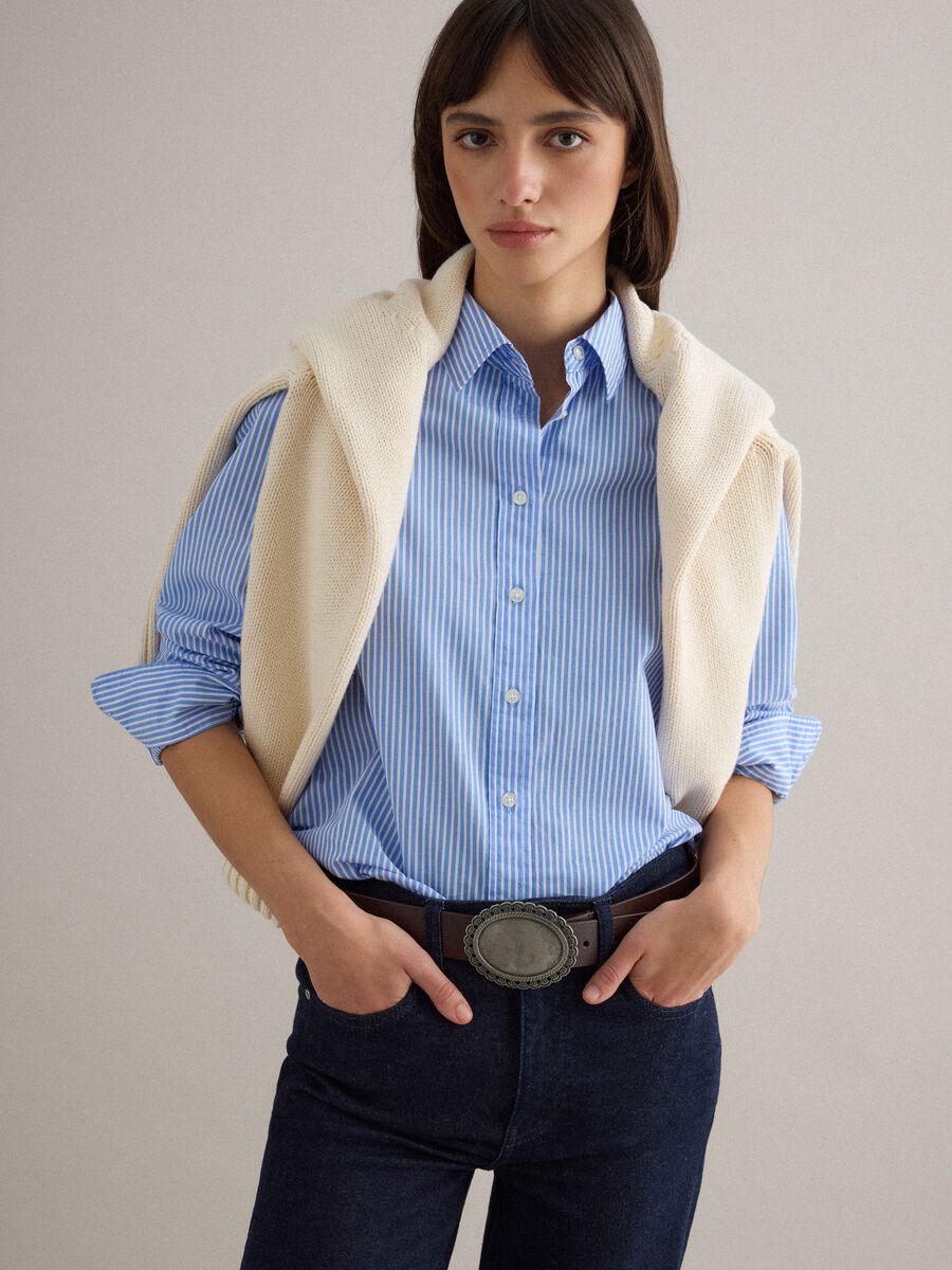 Light blue striped cotton shirt with regular fit_0