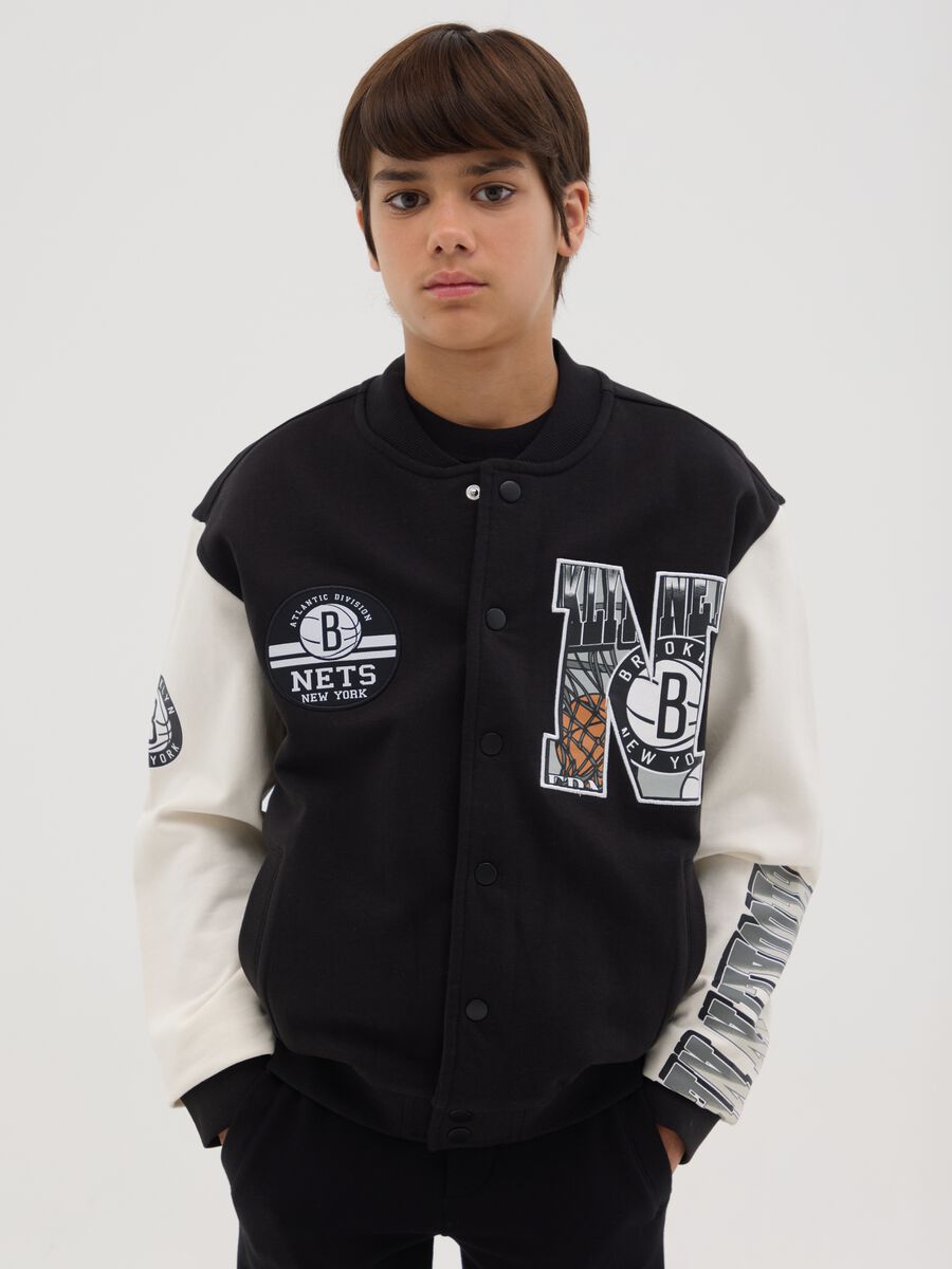 Varsity bomber jacket with patches and NBA Brooklyn Nets print_0