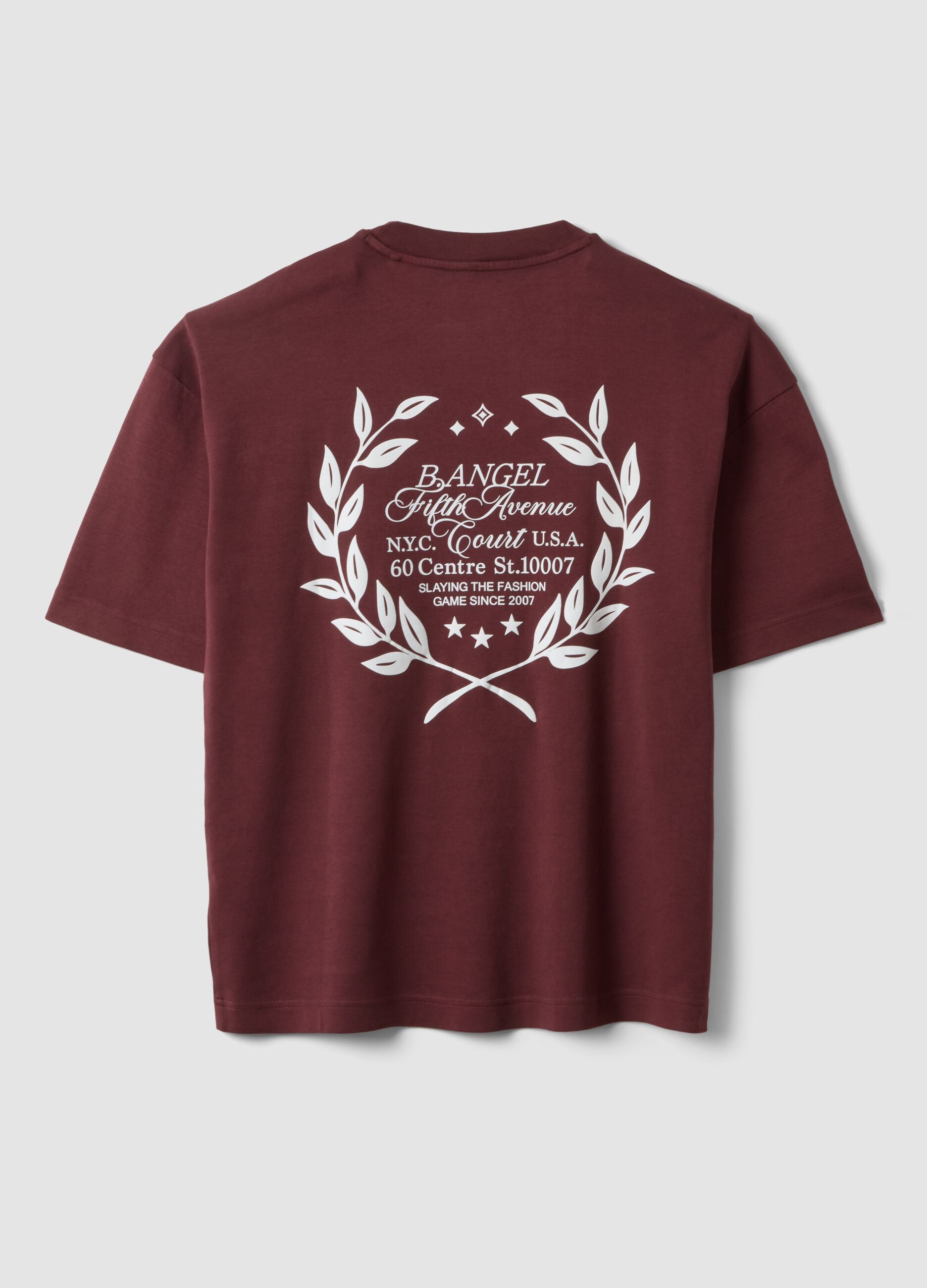 Red cropped pure cotton T-shirt with boxy-fit print