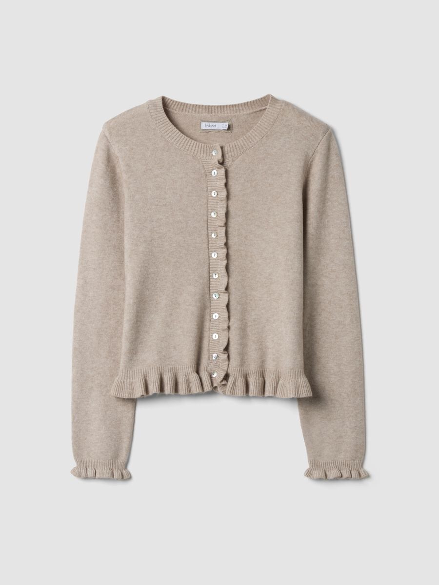 Beige viscose-blend cardigan with ruffles, regular fit_0