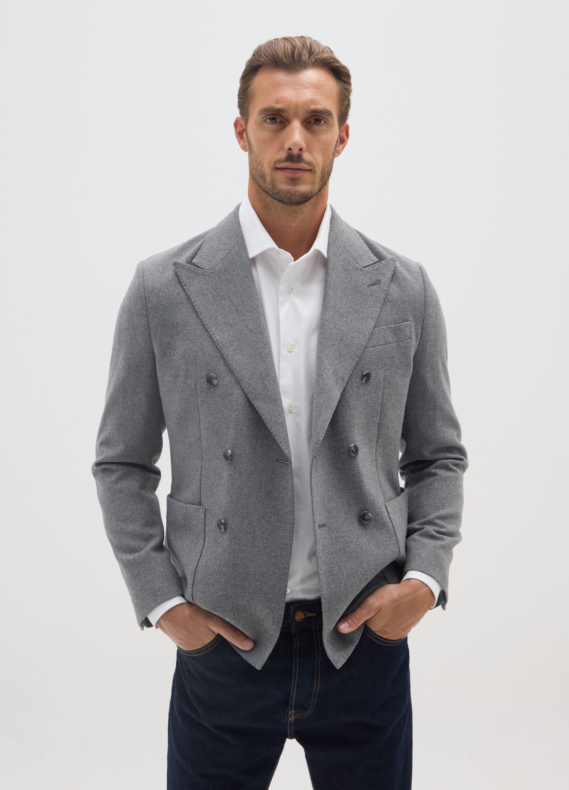 Grey Wool Blend Slim Fit Blazer