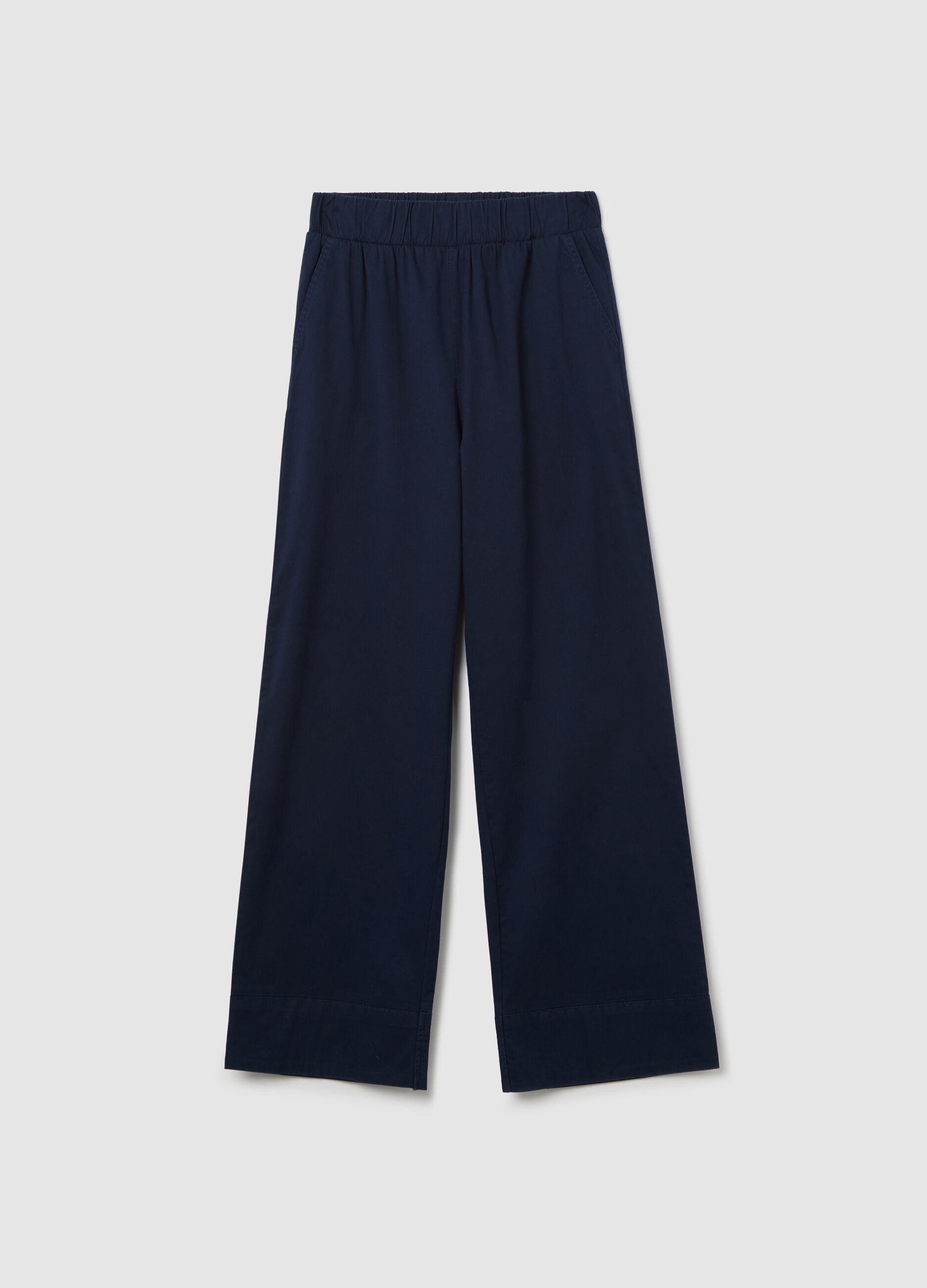Pantalone a gamba larga in cotone stretch blu navy