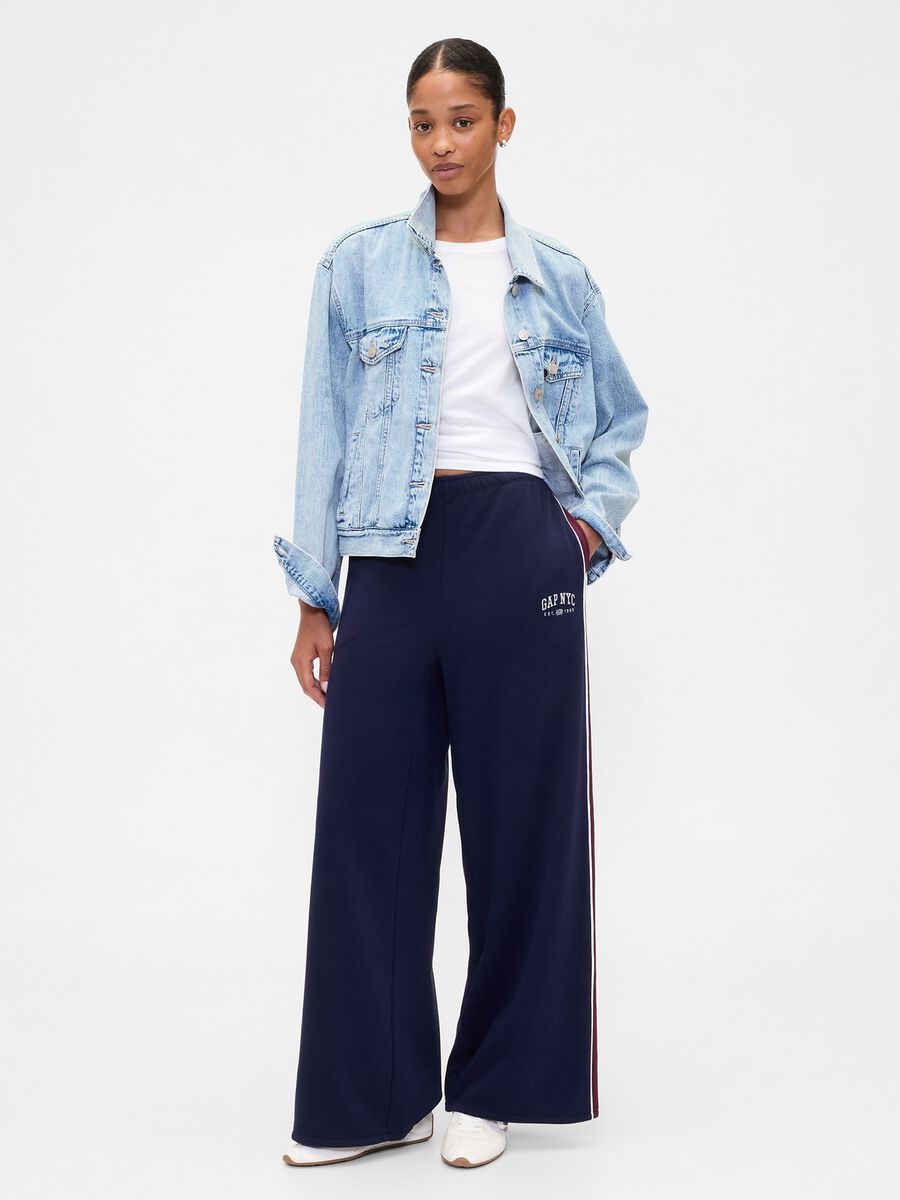 Blue cotton blend palazzo trousers_0