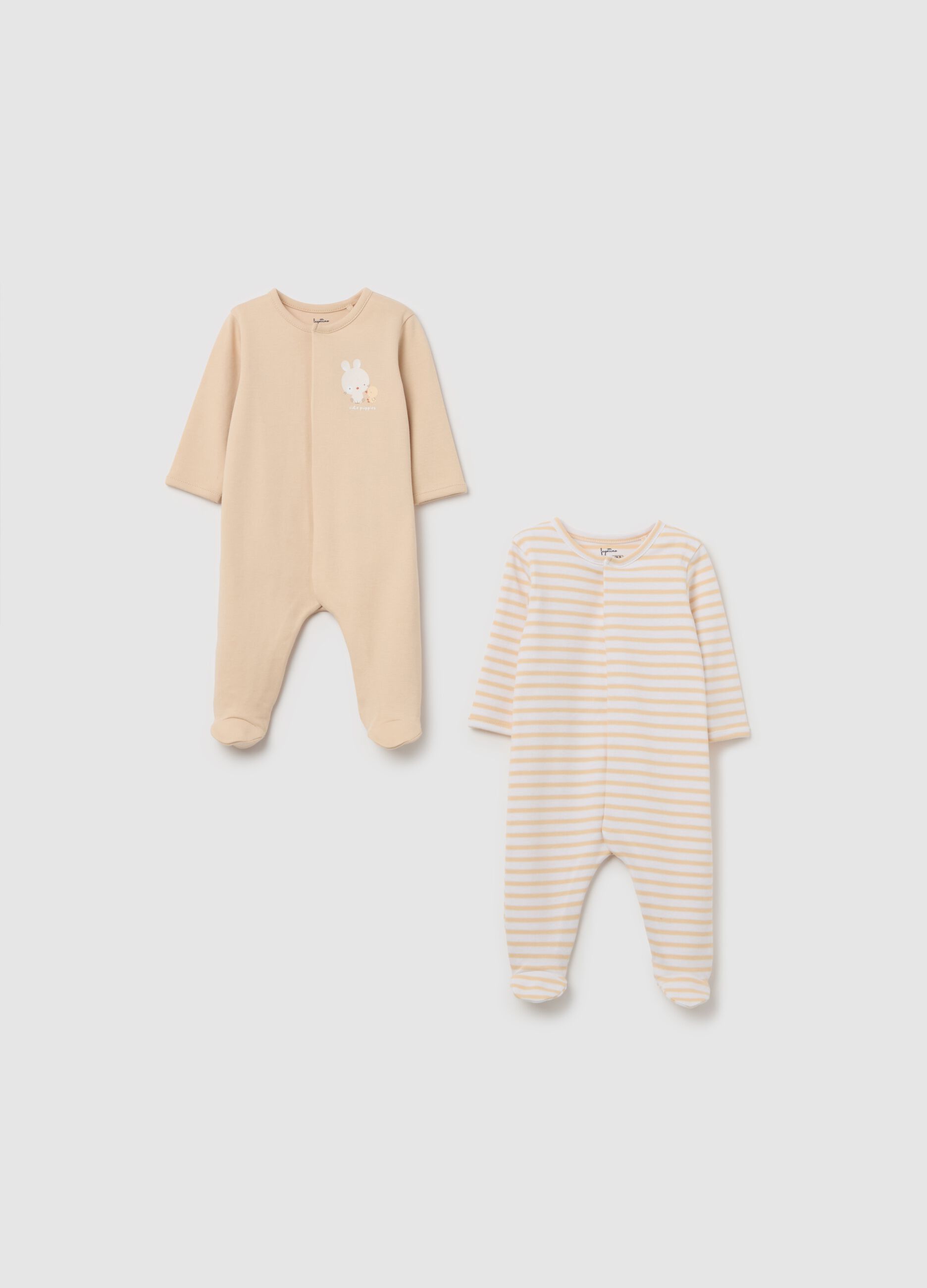 Two-pack onesies in cotton with feet and print