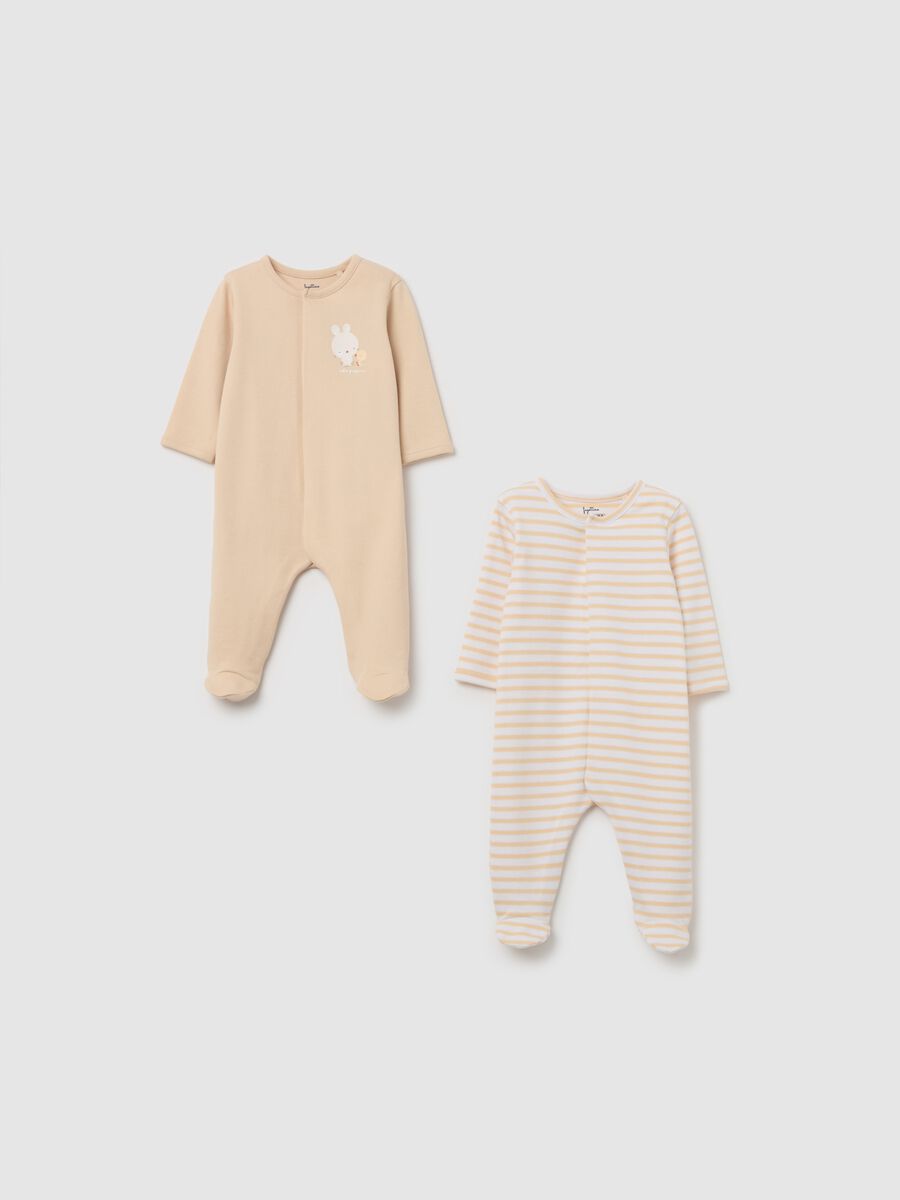 Two-pack onesies in cotton with feet and print_0