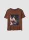 Brown pure cotton T-shirt with floral print, regular fit_0