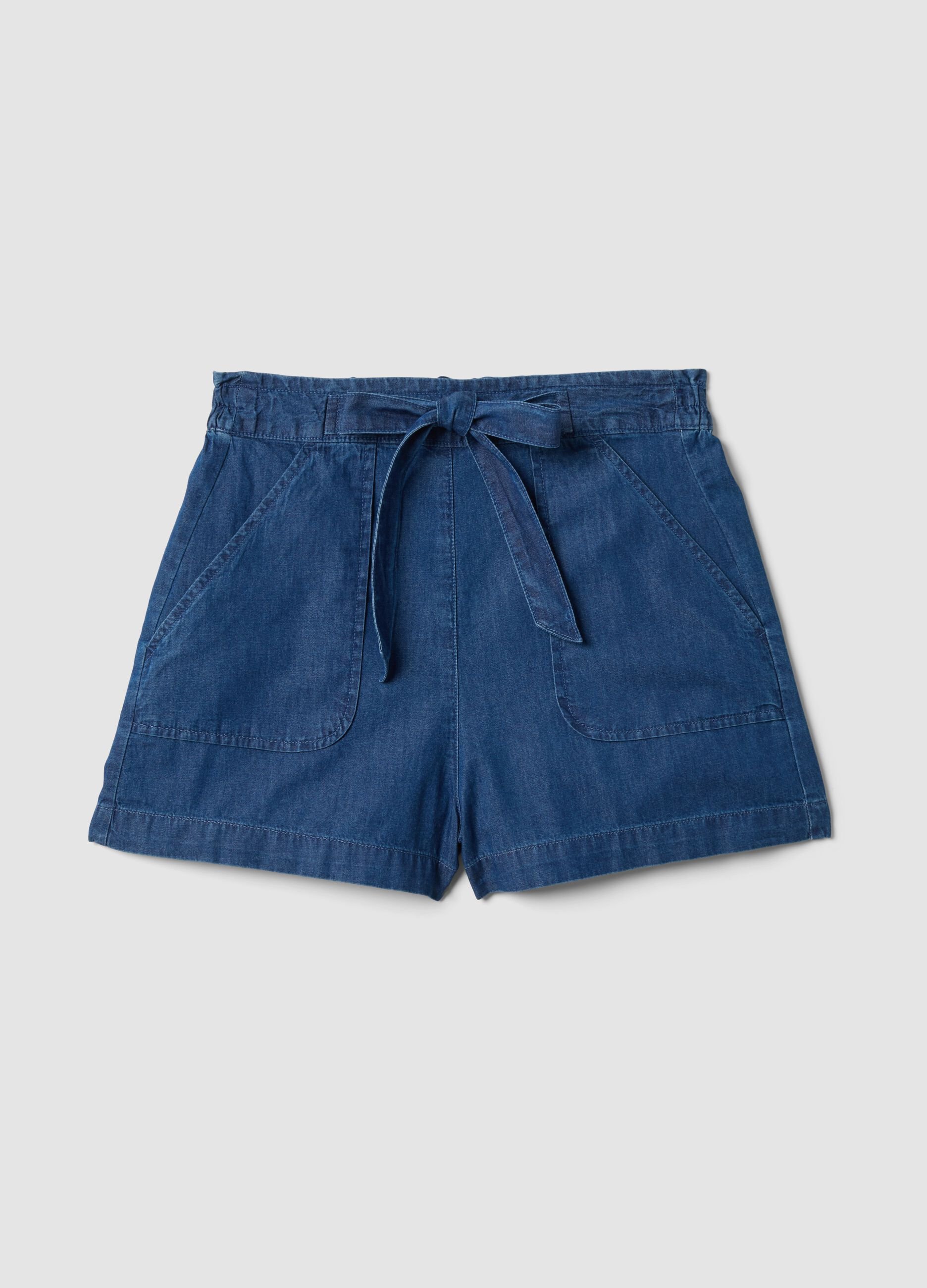 Blue pure cotton denim shorts with elasticated waist, regular fit