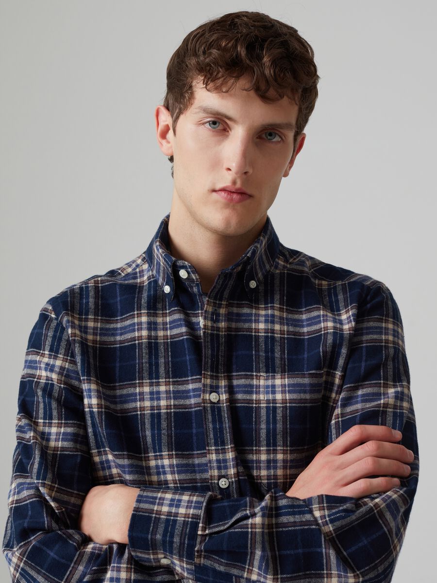 Flannel shirt with chequered pattern pocket_0