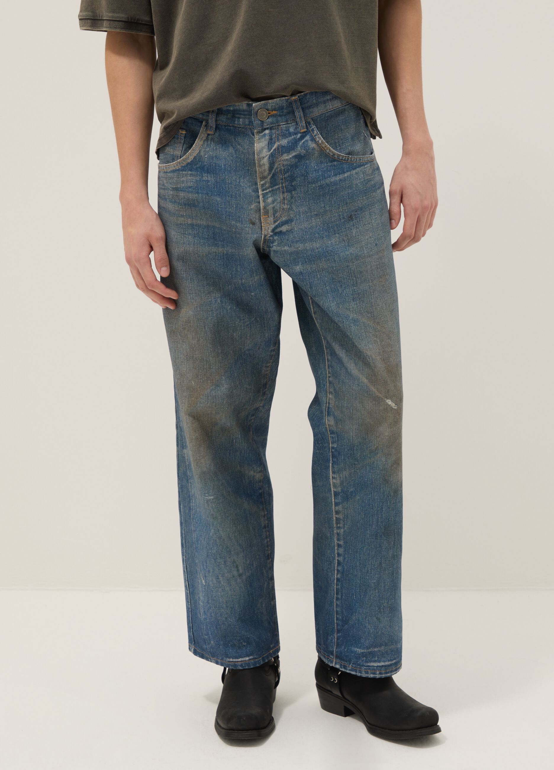 Jeans baggy in puro cotone denim con stampa vintage