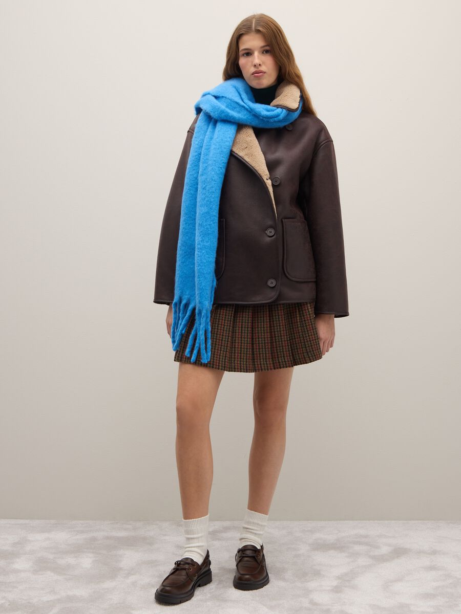 Brown jacket with oversized contrast collar_1