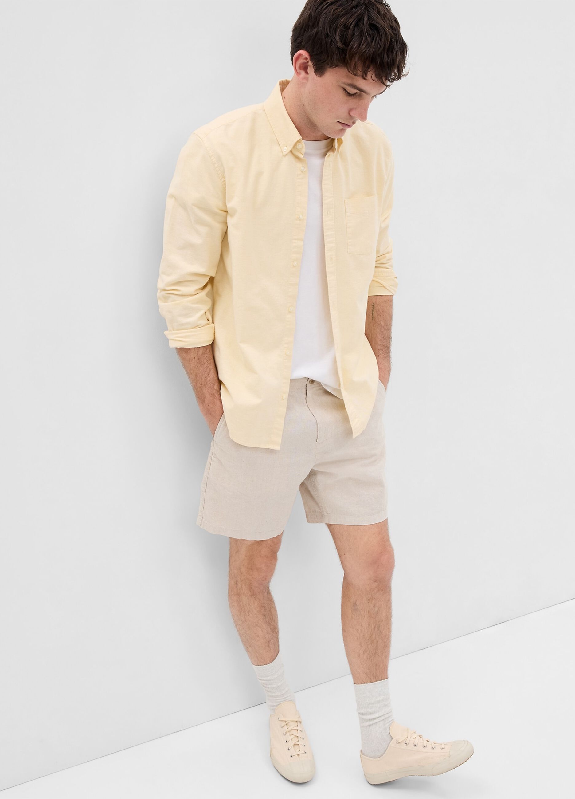 Linen and cotton Bermuda shorts