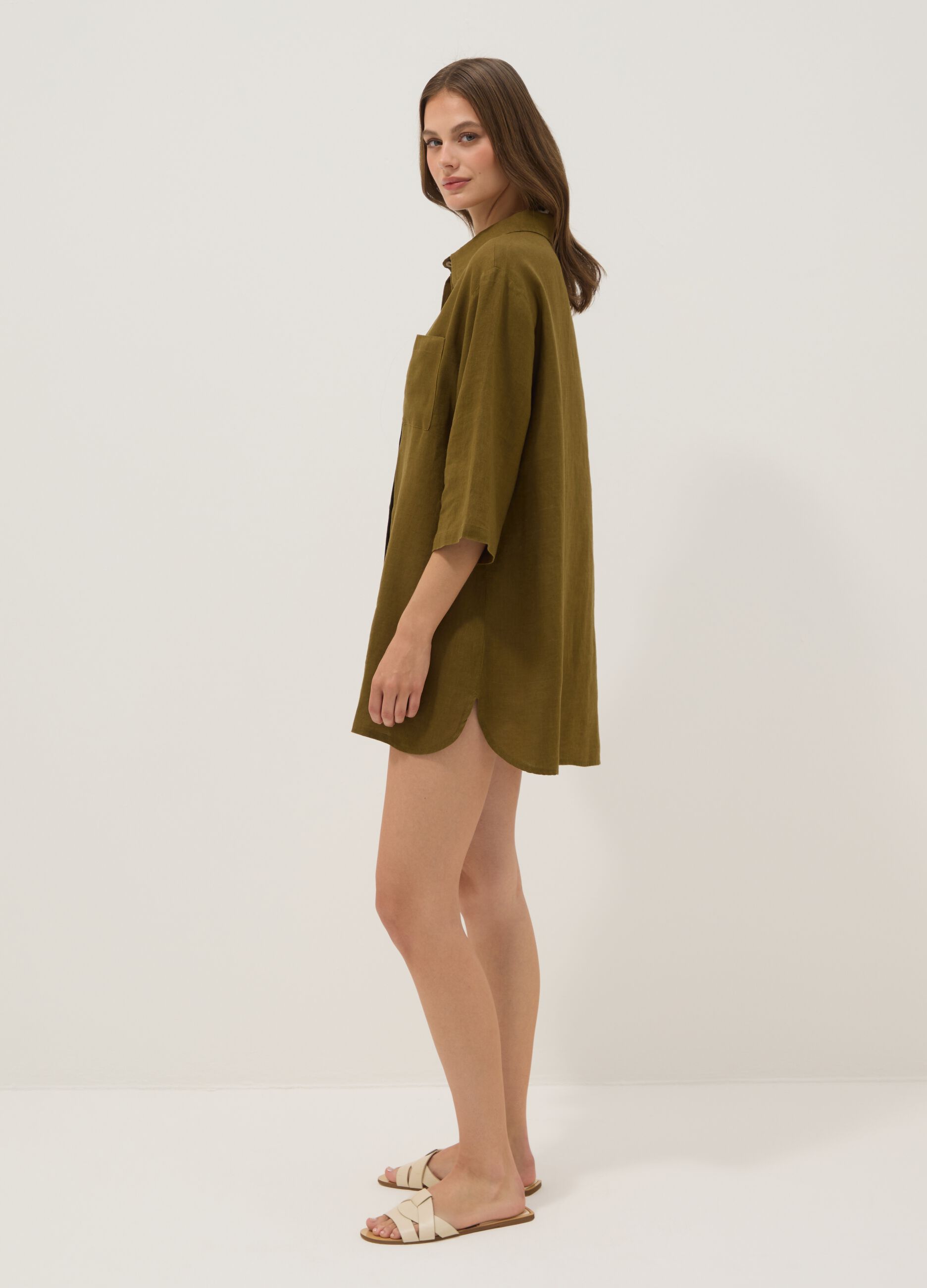 Green pure linen beach cover-up