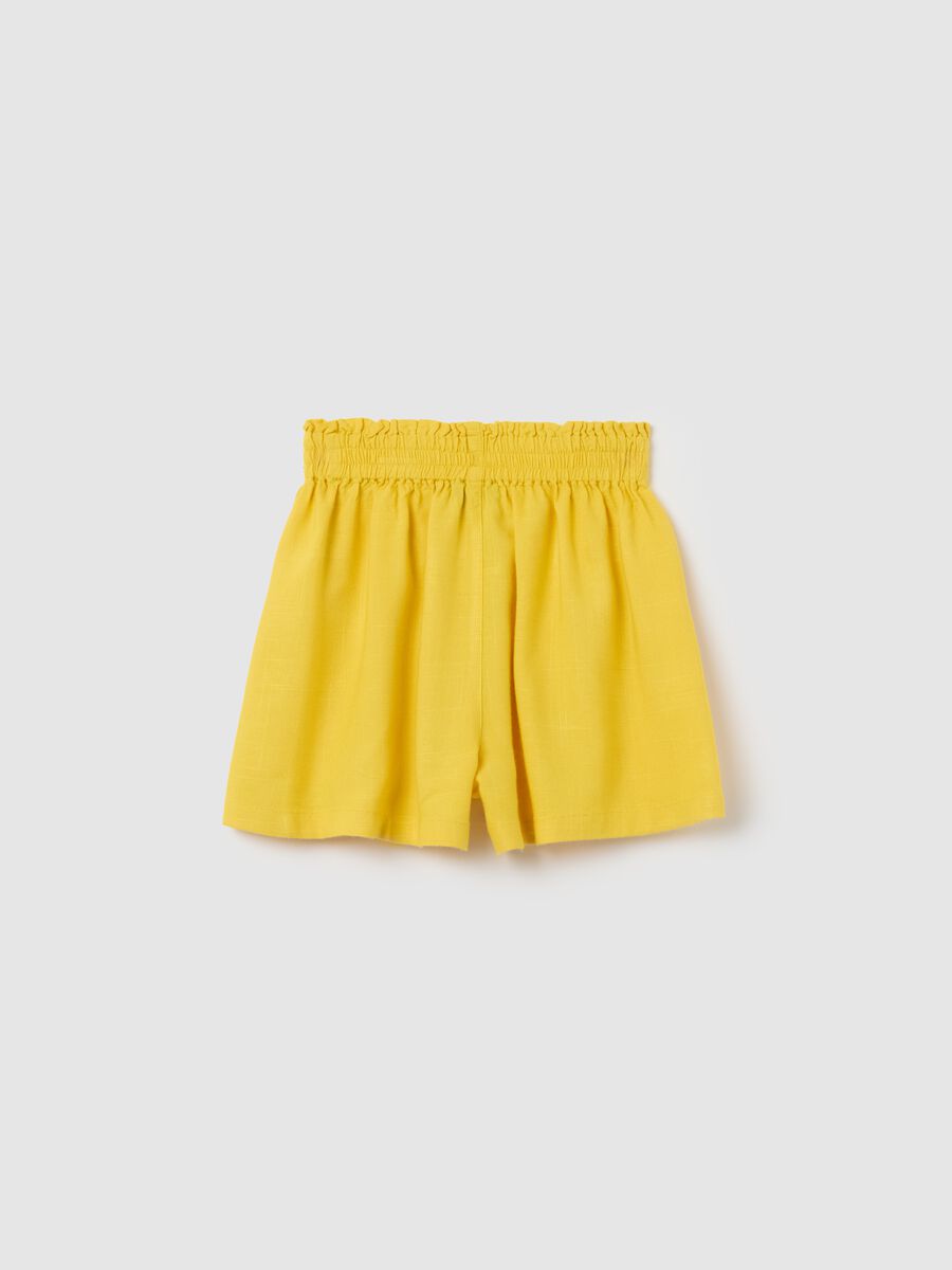 Yellow wide-leg shorts in viscose and linen_1