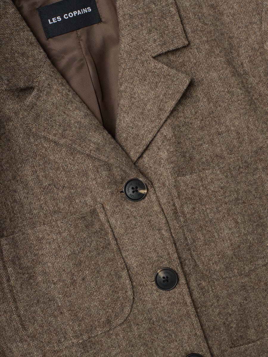 Blazer marrone in misto lana con rever classico_1