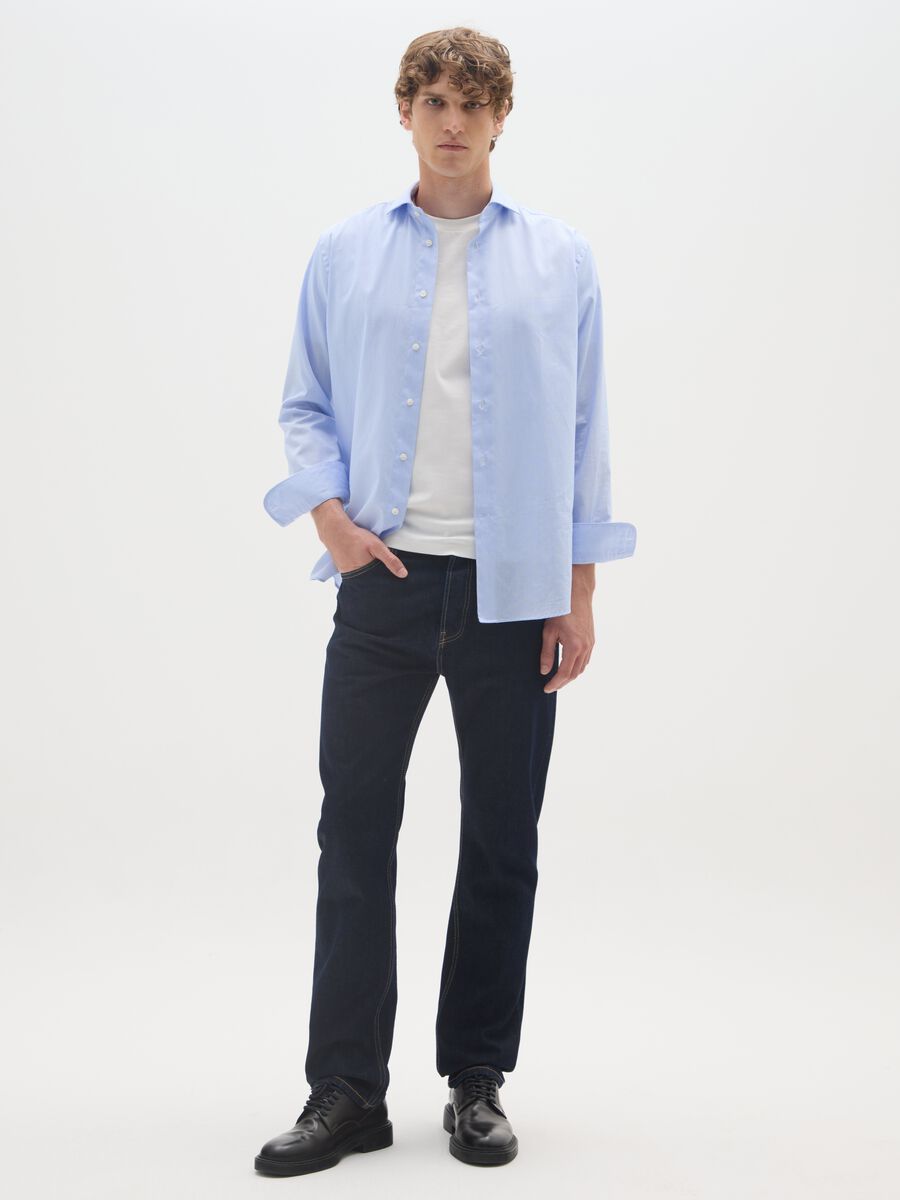 Blue straight fit jeans in pure cotton_0