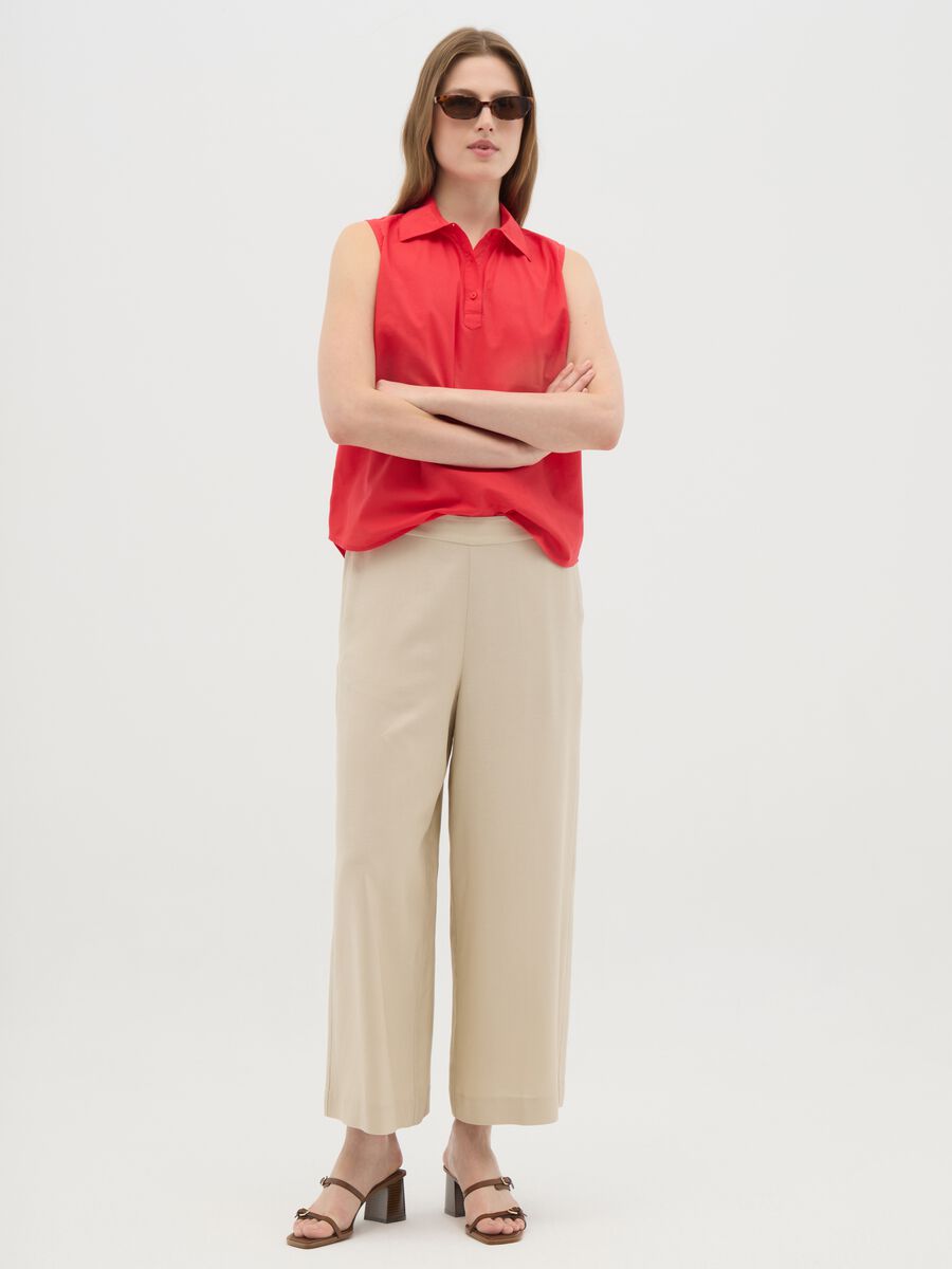 Women's Sleeveless Red Pure Cotton Shirt Regular Fit_1