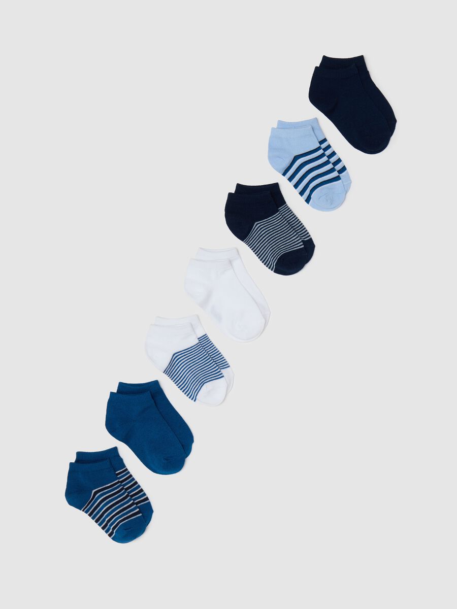 Seven-pair pack white and blue shoe liners with stripes_0