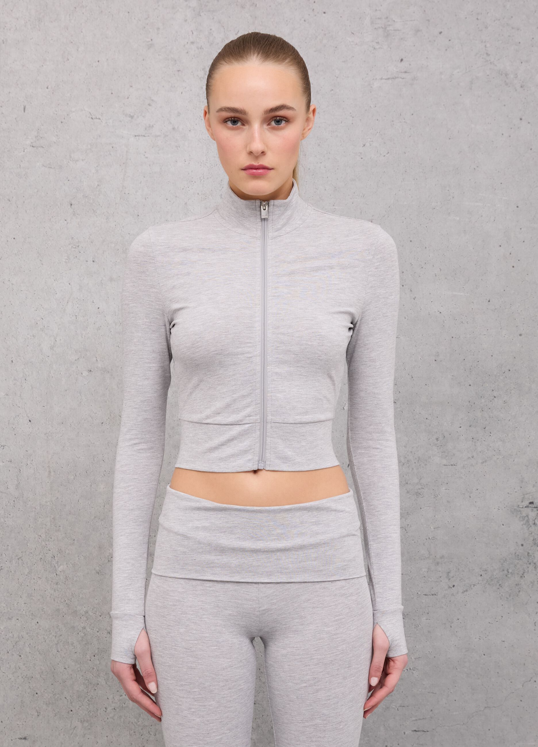 Crop Jersey Full-zip Grey Mélange