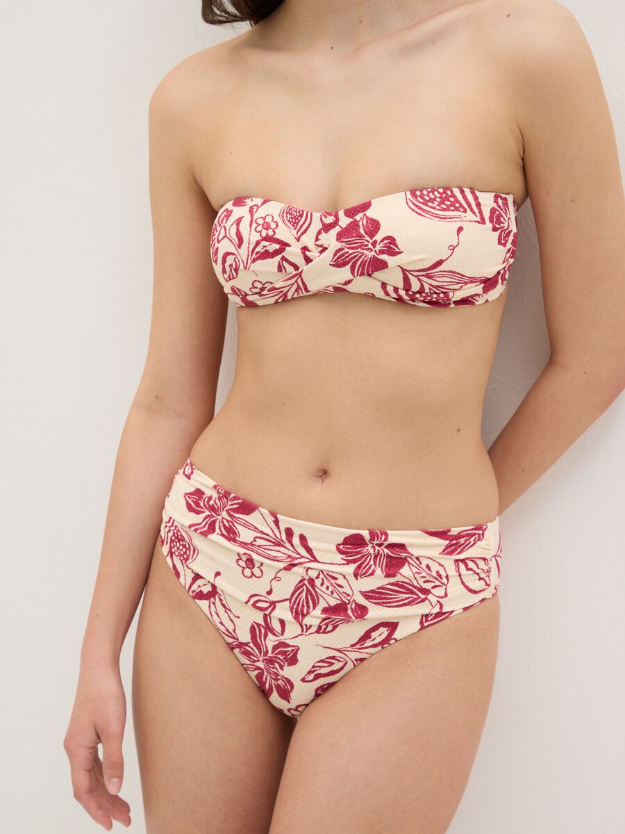 Cream and red floral bandeau bikini top_2