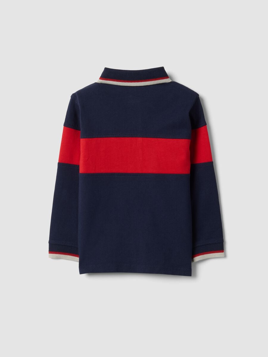 Blue striped long-sleeve pure cotton polo shirt for boys_1