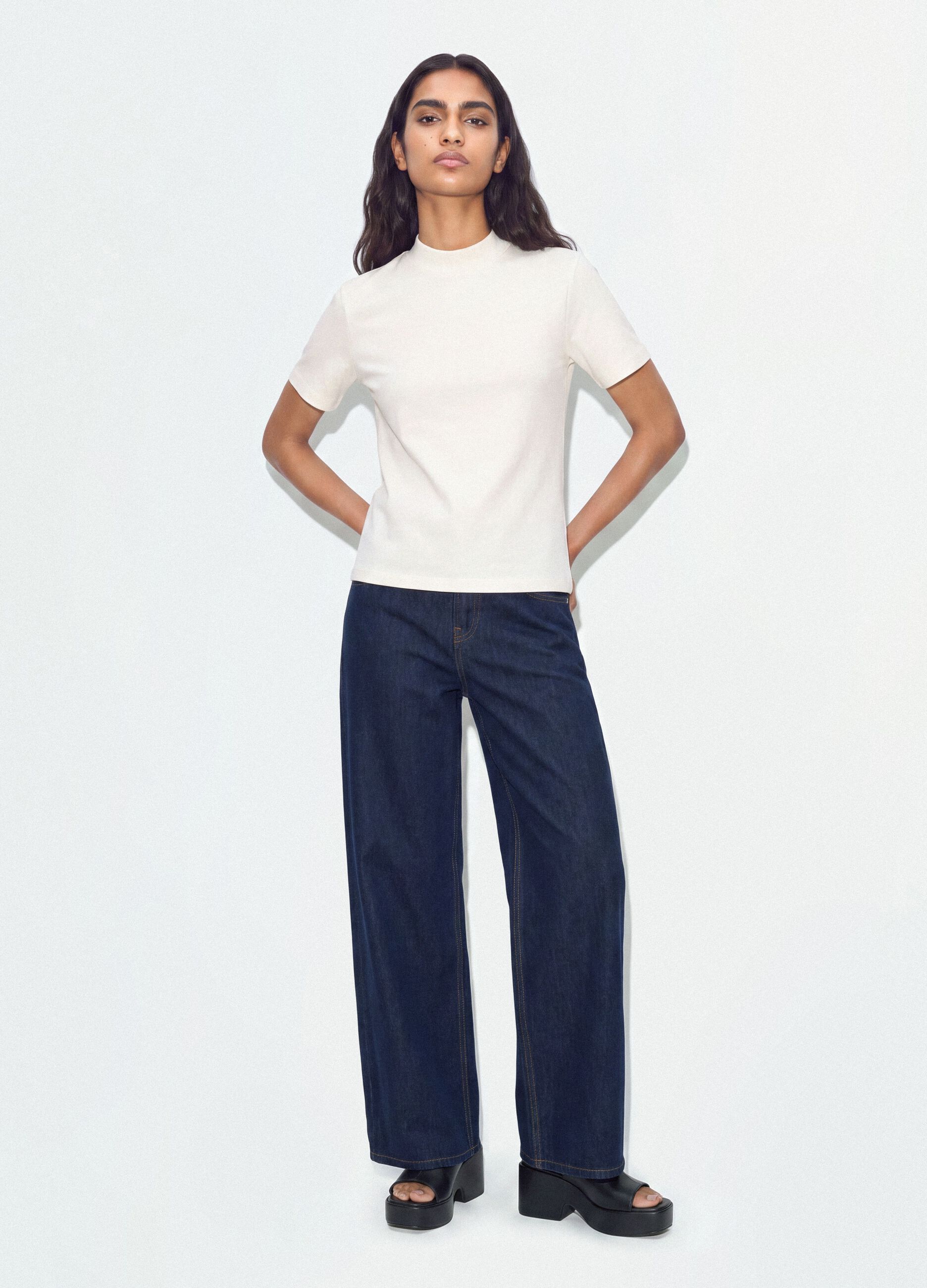 Blue denim wide-leg jeans in pure cotton