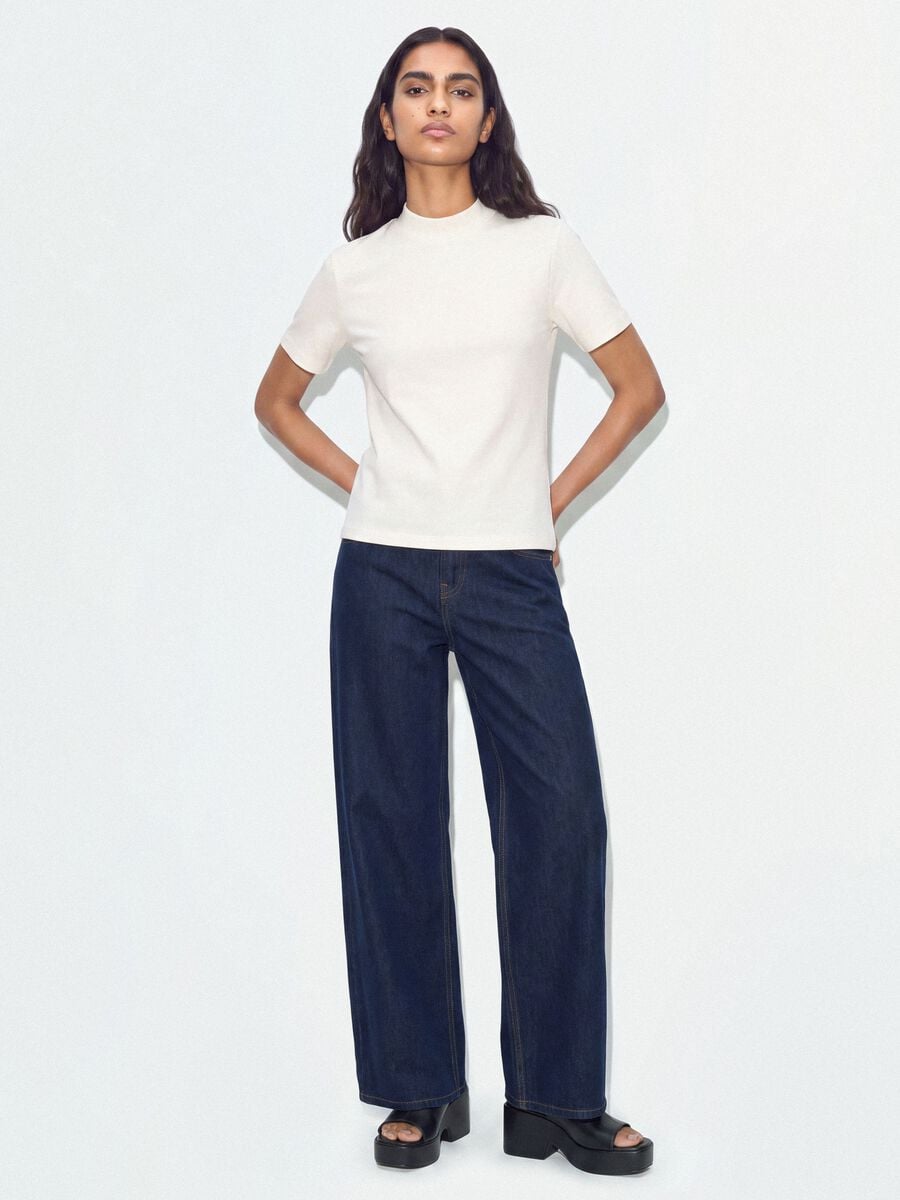 Blue denim wide-leg jeans in pure cotton_0