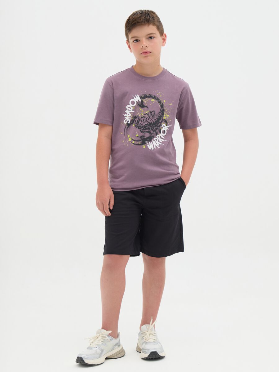 Set jogging da ragazzo in cotone viola e nero vestibilità rilassata_1