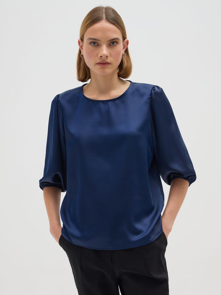 Regular fit blue blouse with long sleeves_0
