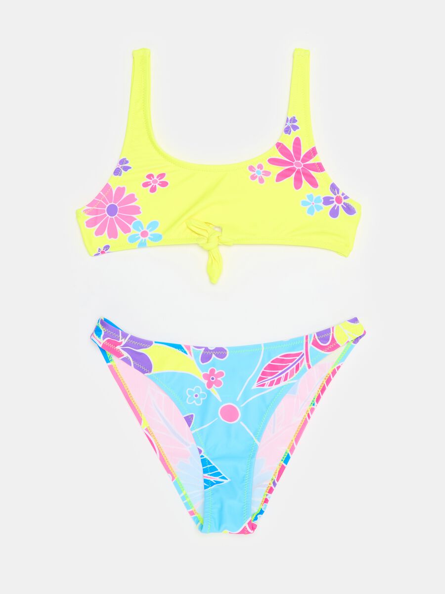 Bikini floreale con nodo e stampa logo_0