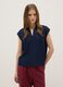 Sleeveless blouse in pure blue viscose, regular fit with V-neck_0