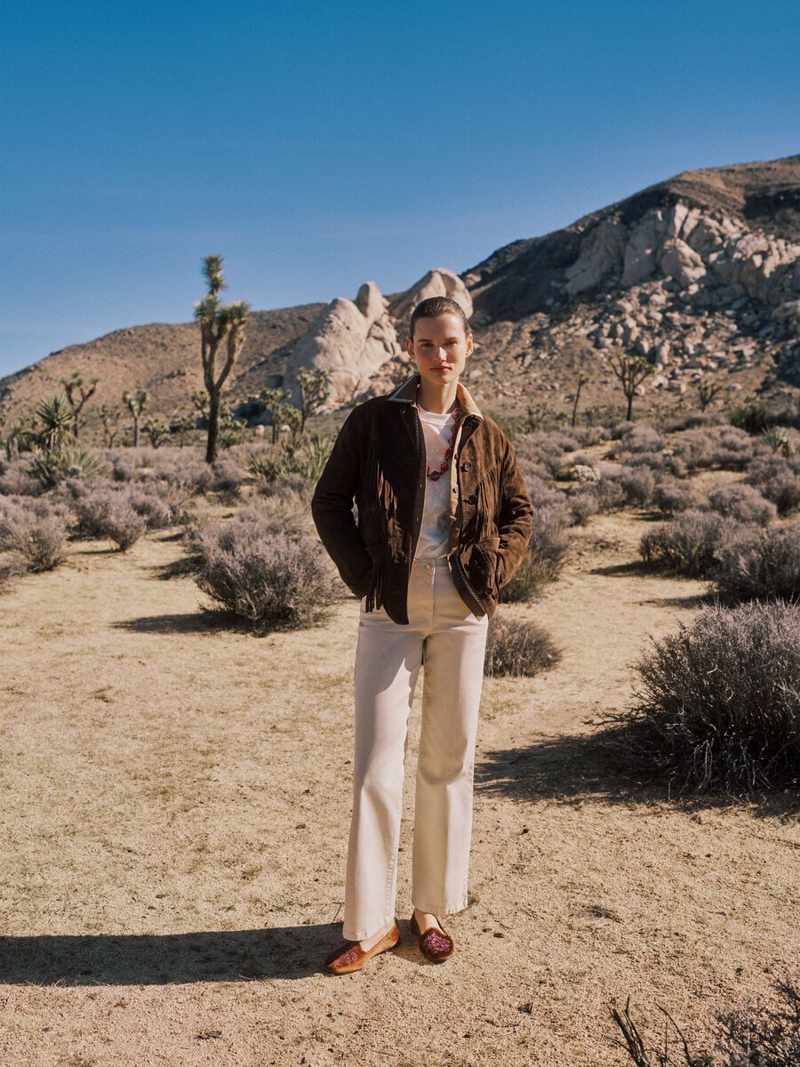 Brown genuine leather jacket with fringes_0