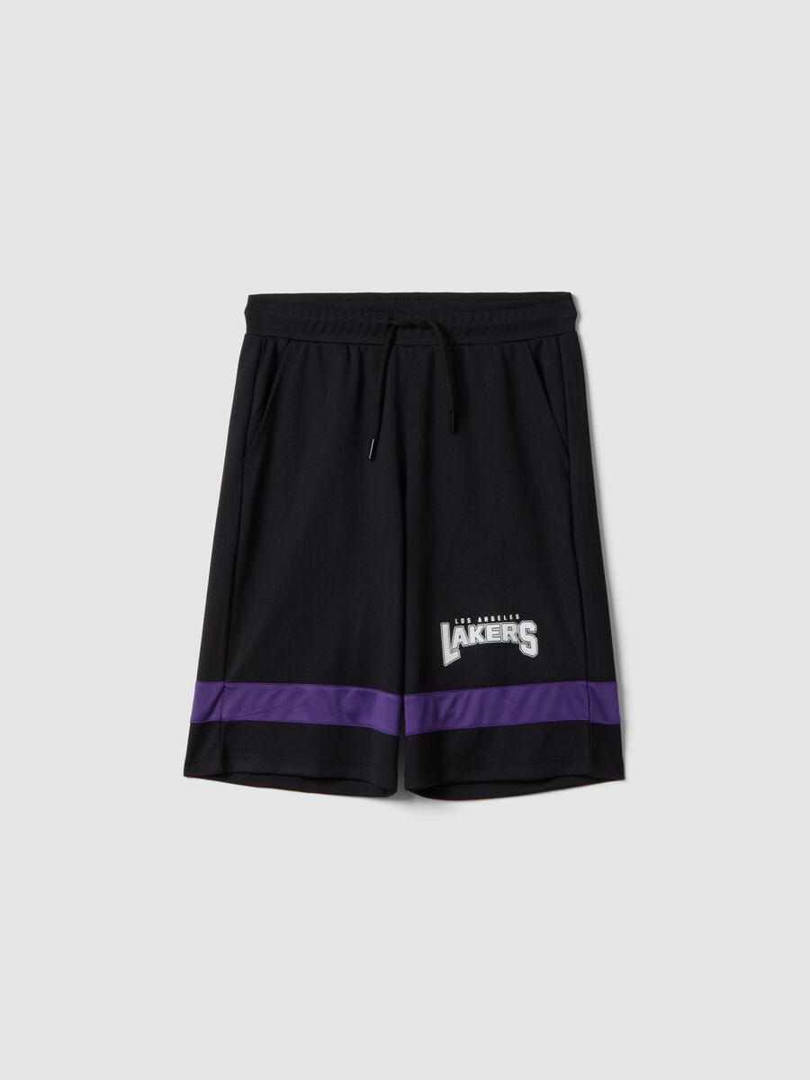 Children's black and purple regular fit shorts with Lakers print_3