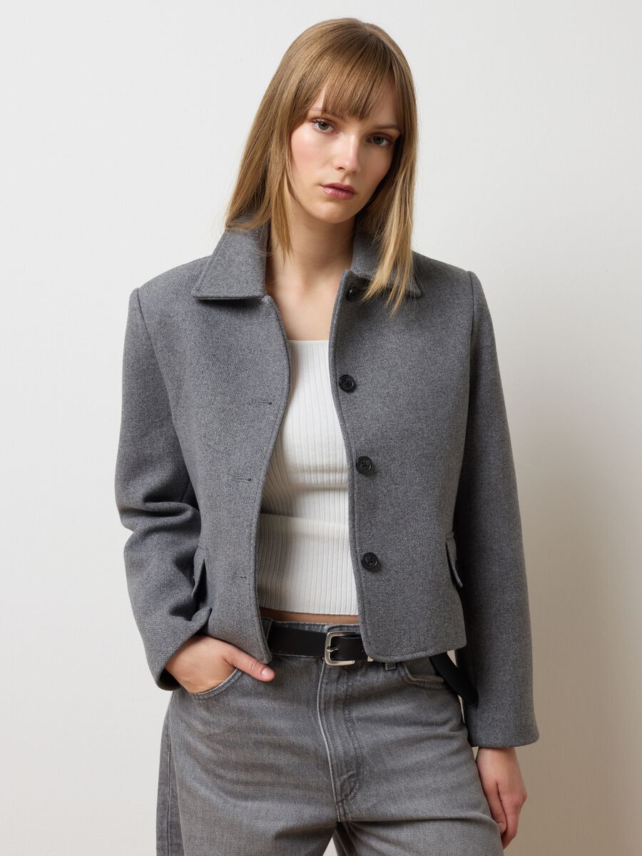 Grey tweed blazer with regular fit_0