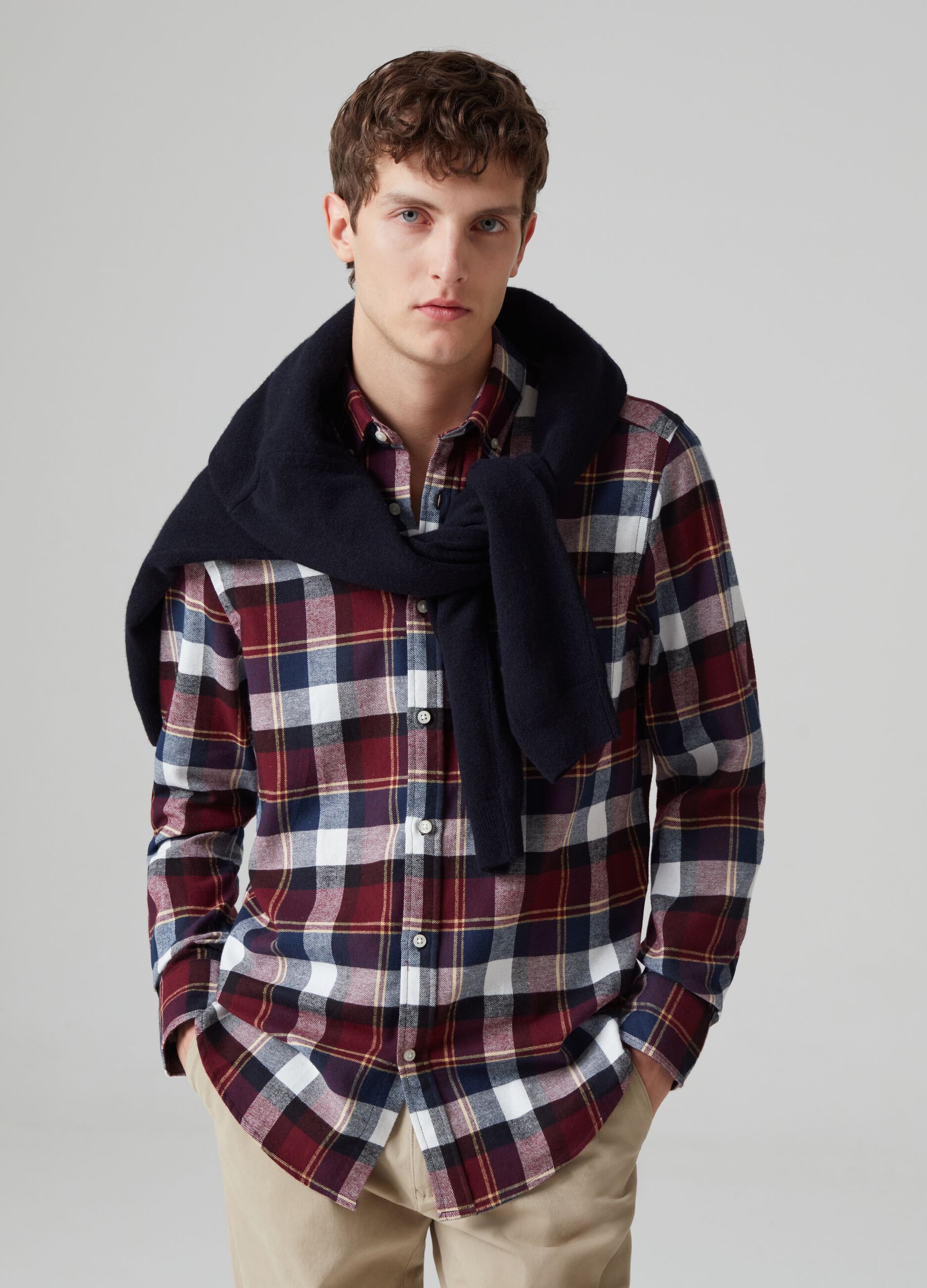 Camicia in flanella a quadri con tasca Bianco Blu Rosso PIOMBO da