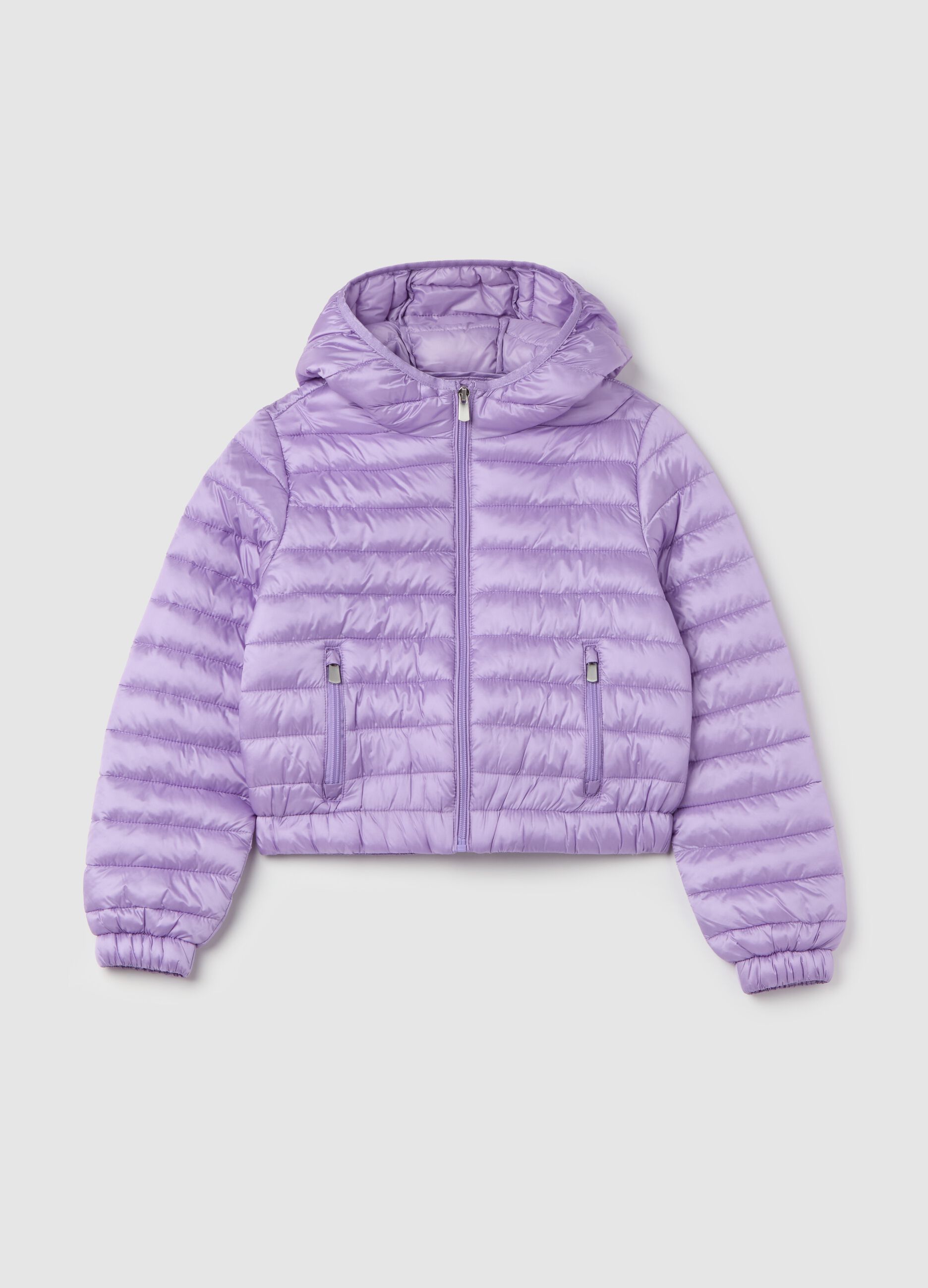 Piumino ultralight crop con cappuccio