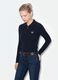 Navy viscose-blend fitted cardigan with polo collar_1