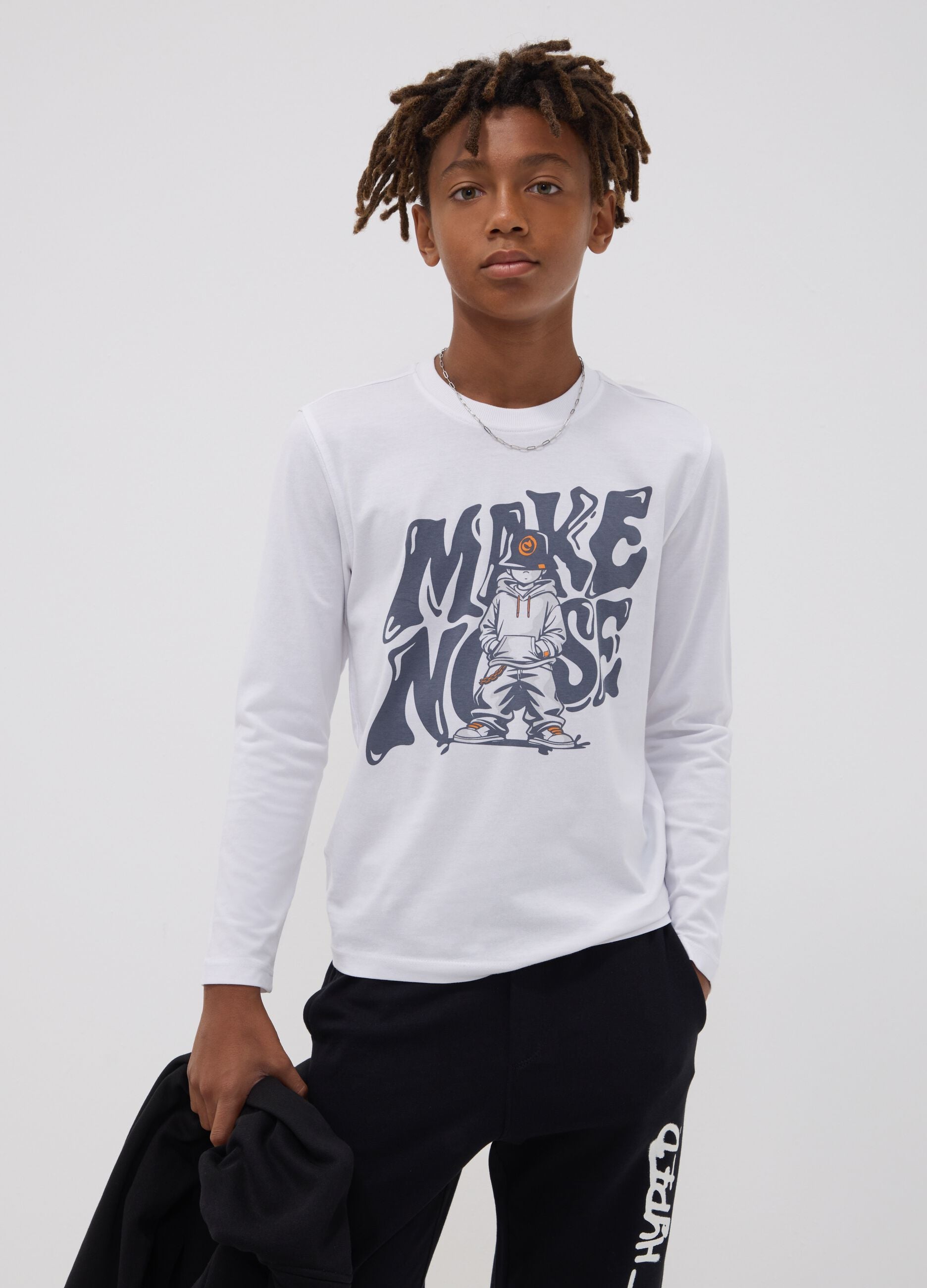 Boys&rsquo; white relaxed-fit T-shirt in pure organic cotton