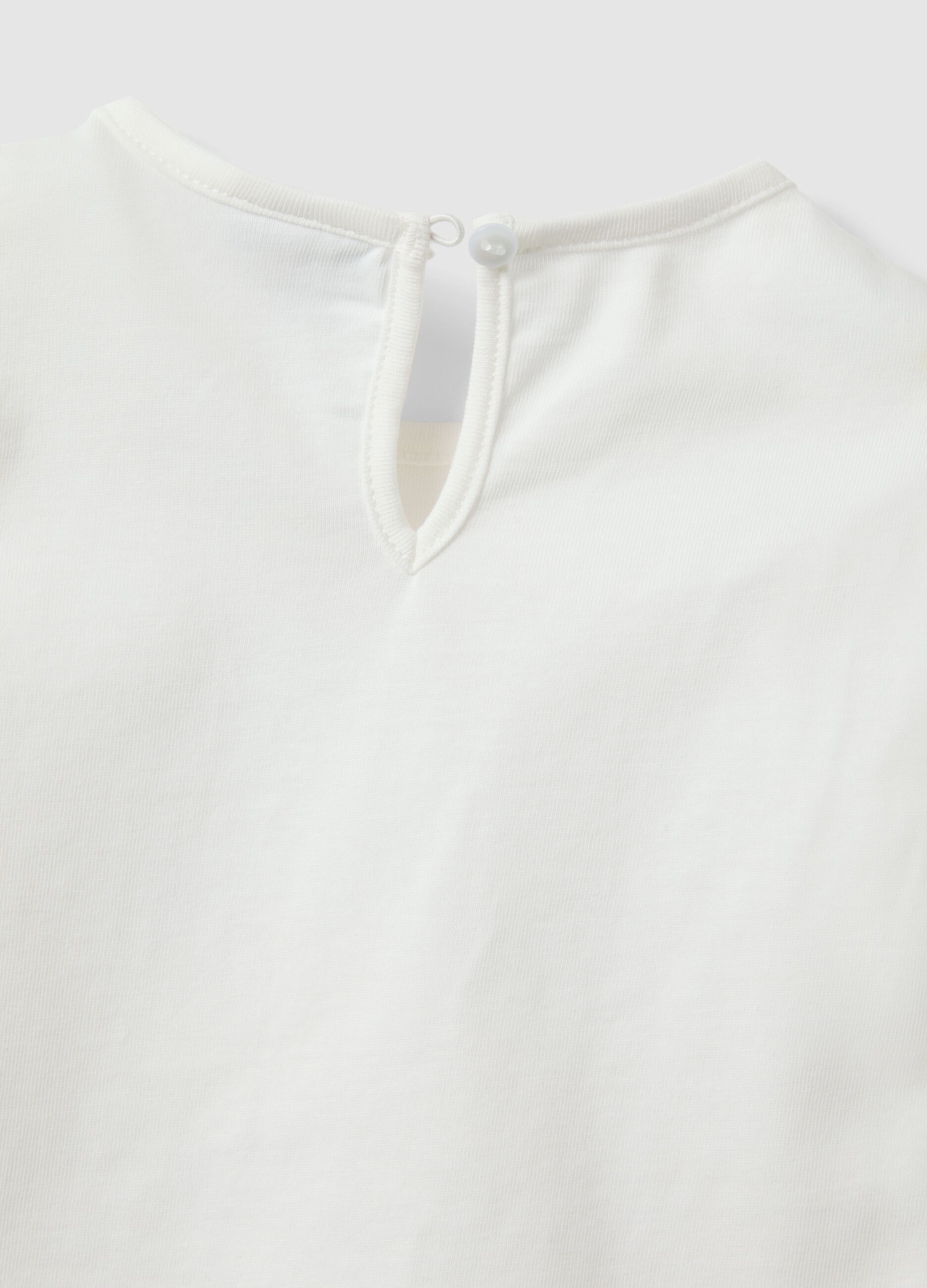 Girls&rsquo; white pure cotton regular-fit T-shirt with teddy bear motif